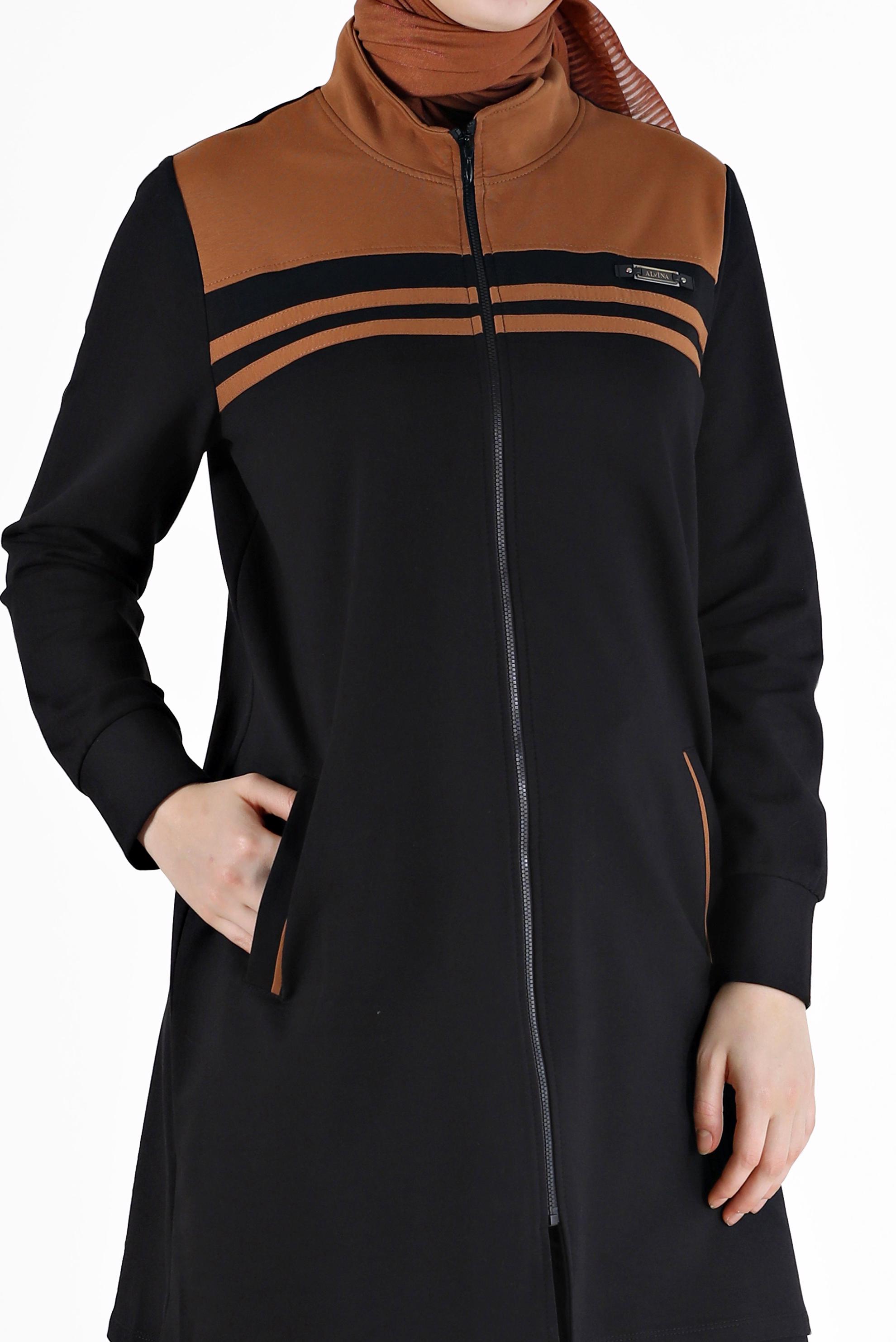 Tesettür giyim SİYAH RENK BLOKLU FERMUARLI 2Lİ PANT. EŞOFMAN TAKIM 42348 