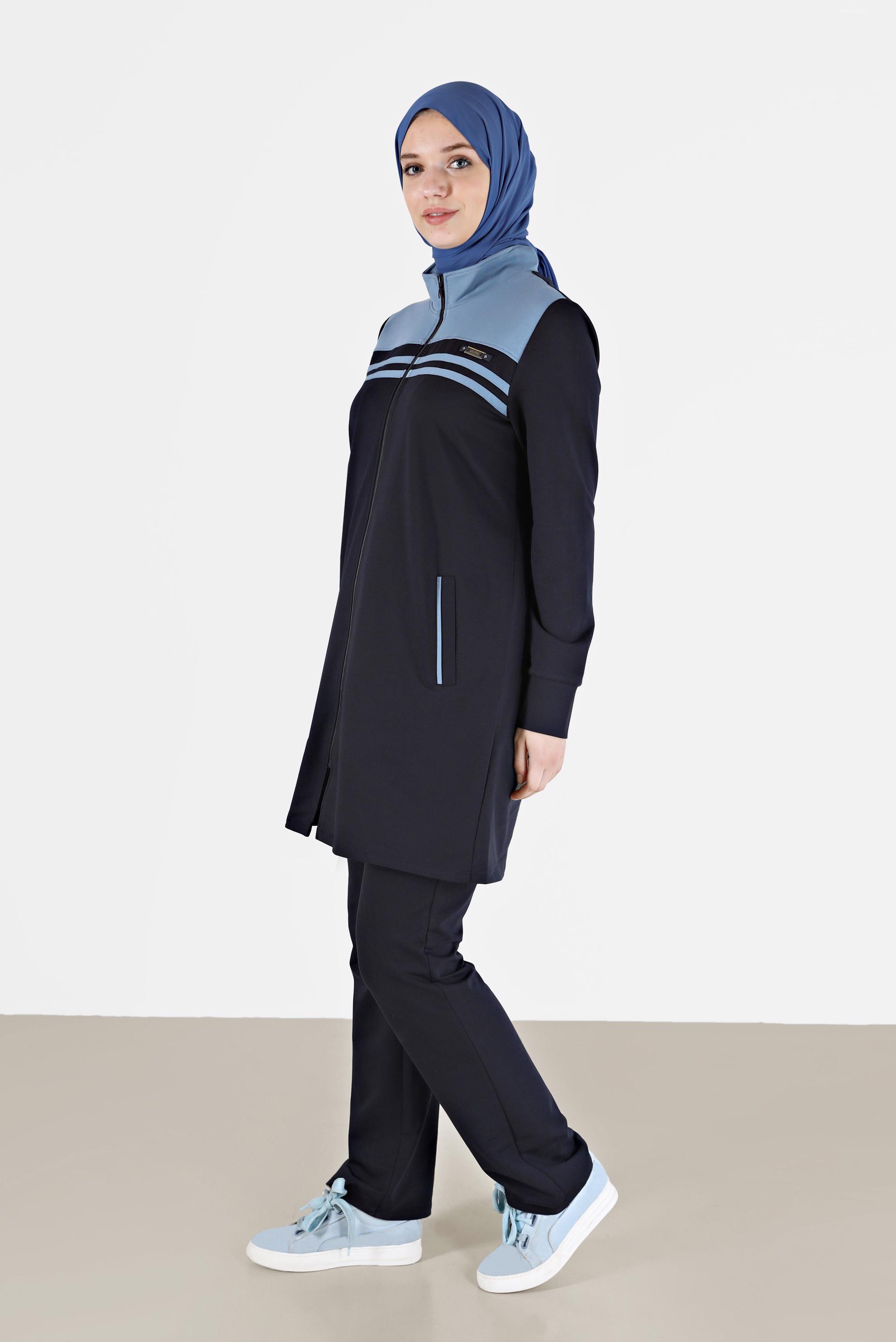 Tesettür giyim LACİVERT RENK BLOKLU FERMUARLI 2Lİ PANT. EŞOFMAN TAKIM 42348 