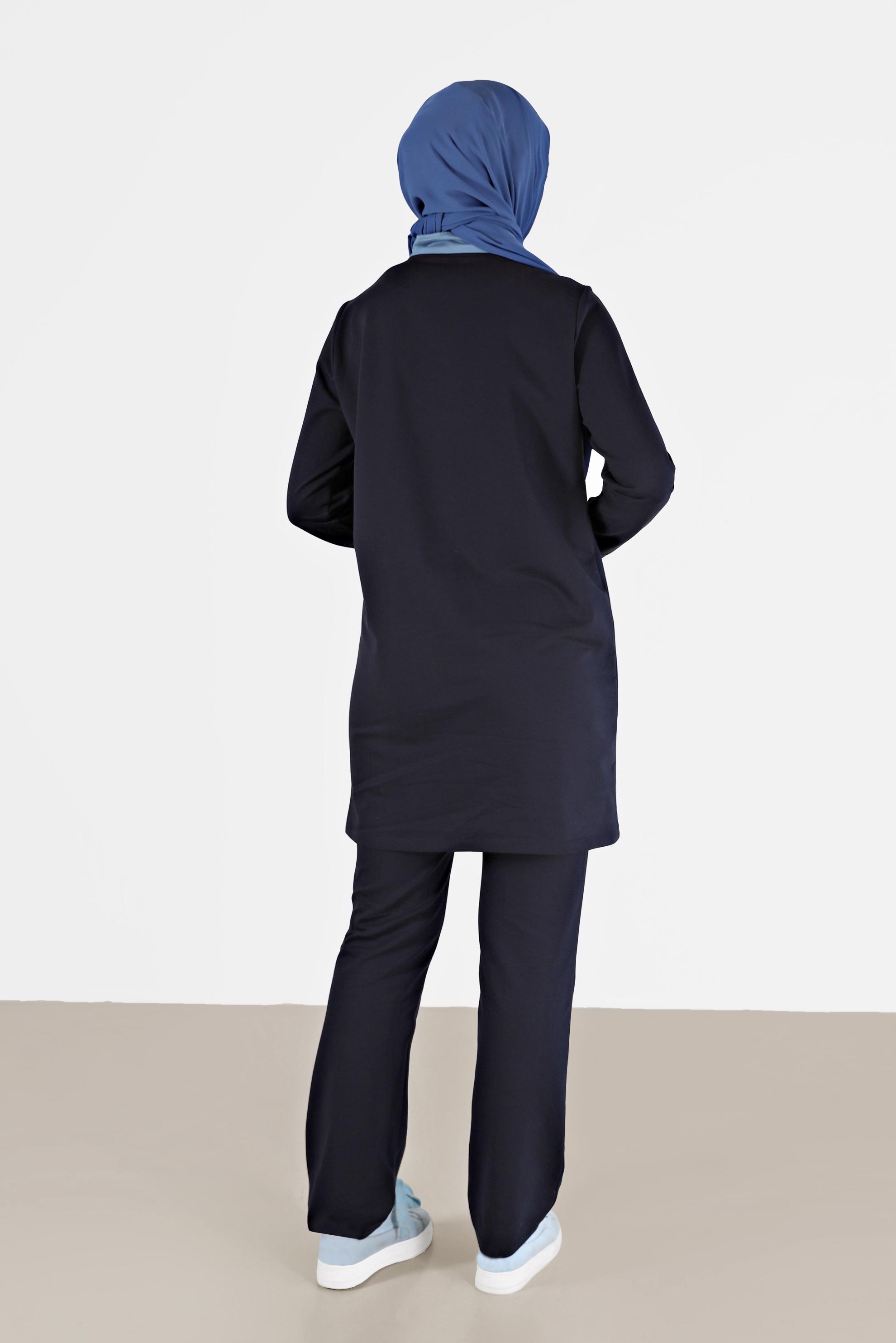 Tesettür giyim LACİVERT RENK BLOKLU FERMUARLI 2Lİ PANT. EŞOFMAN TAKIM 42348 