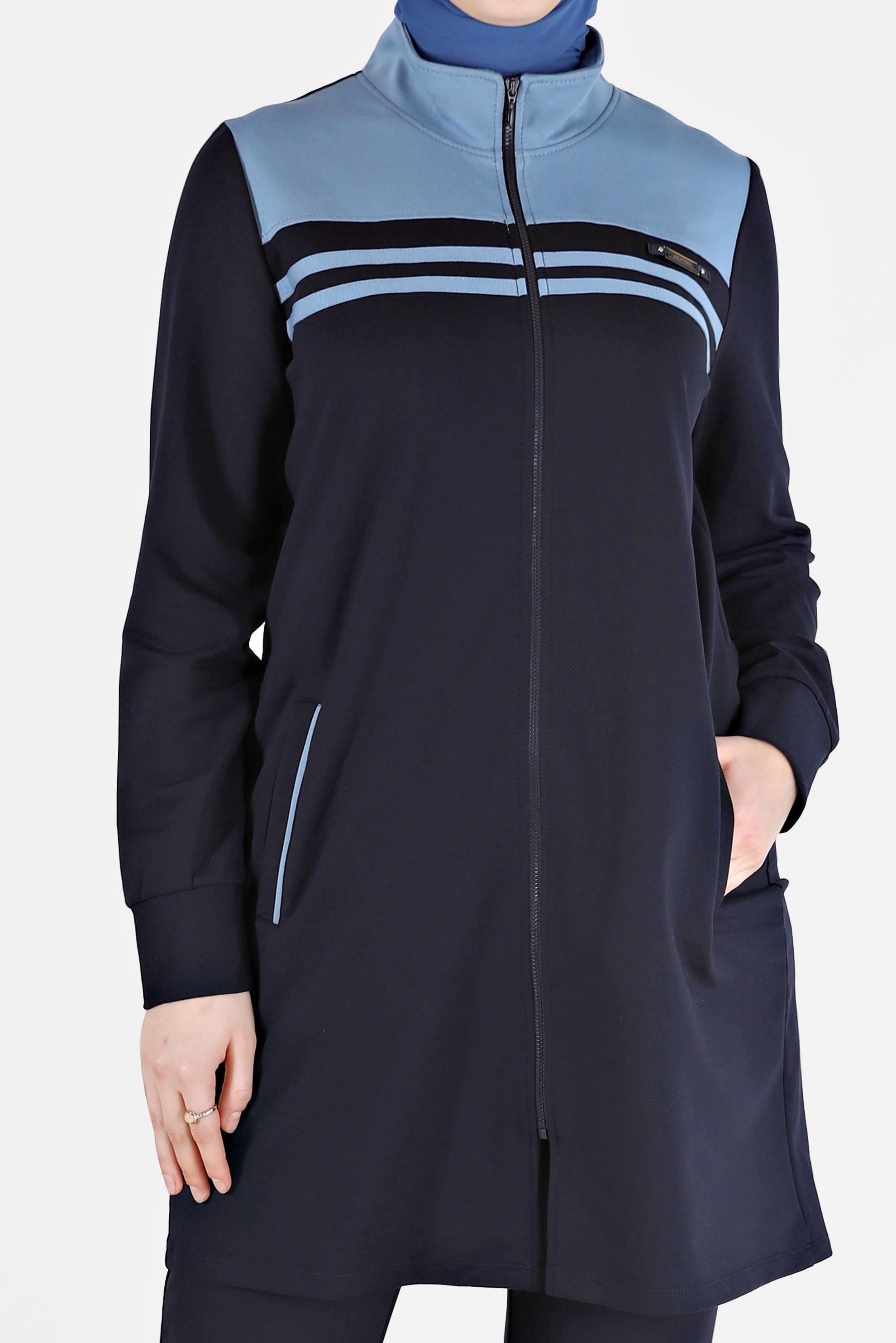 Tesettür giyim LACİVERT RENK BLOKLU FERMUARLI 2Lİ PANT. EŞOFMAN TAKIM 42348 