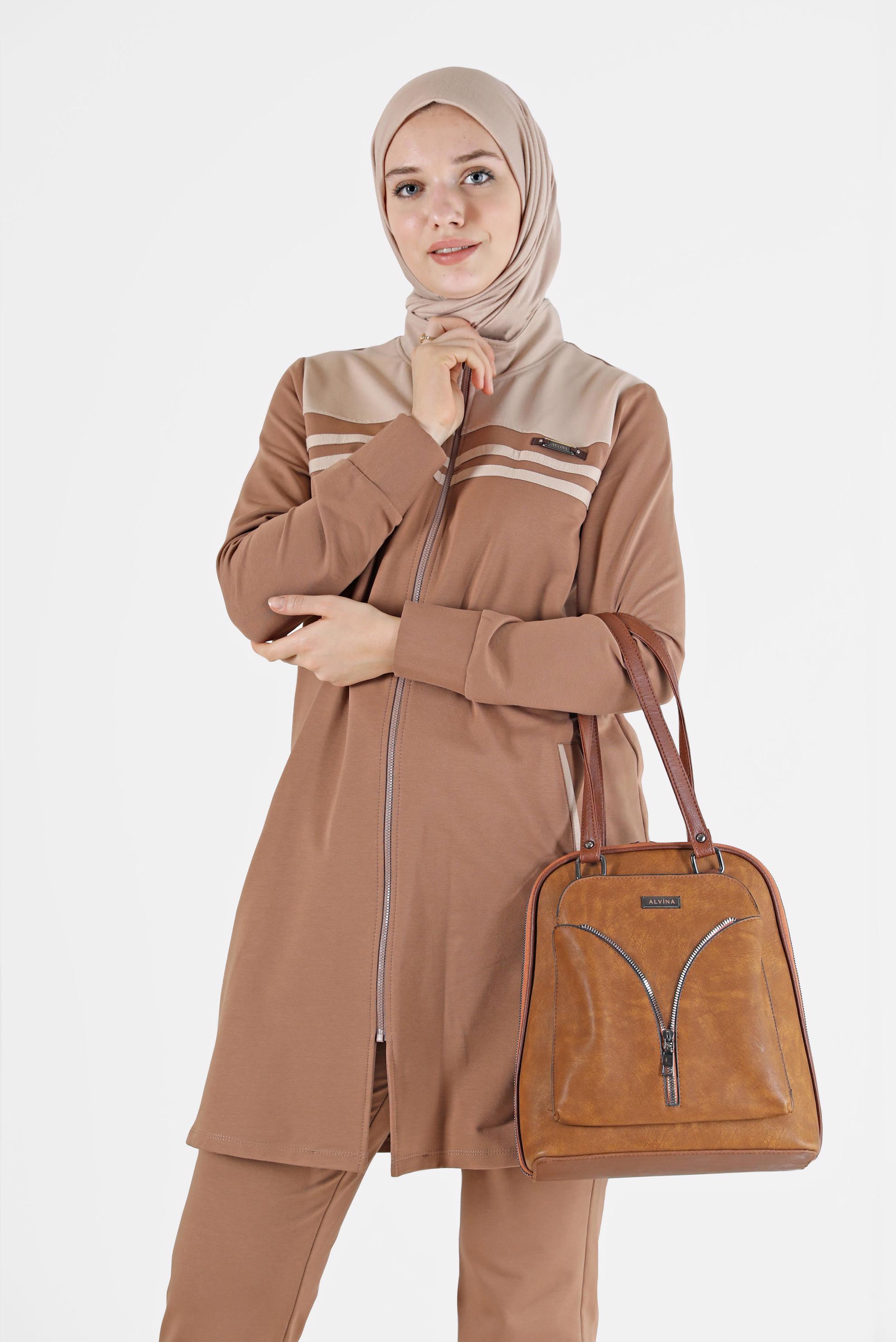 Vêtements hijab BRUN ENSEMBLE SURVÊTEMENT ZIPPÉ 2 COULEURS AVEC PANTALON 42348