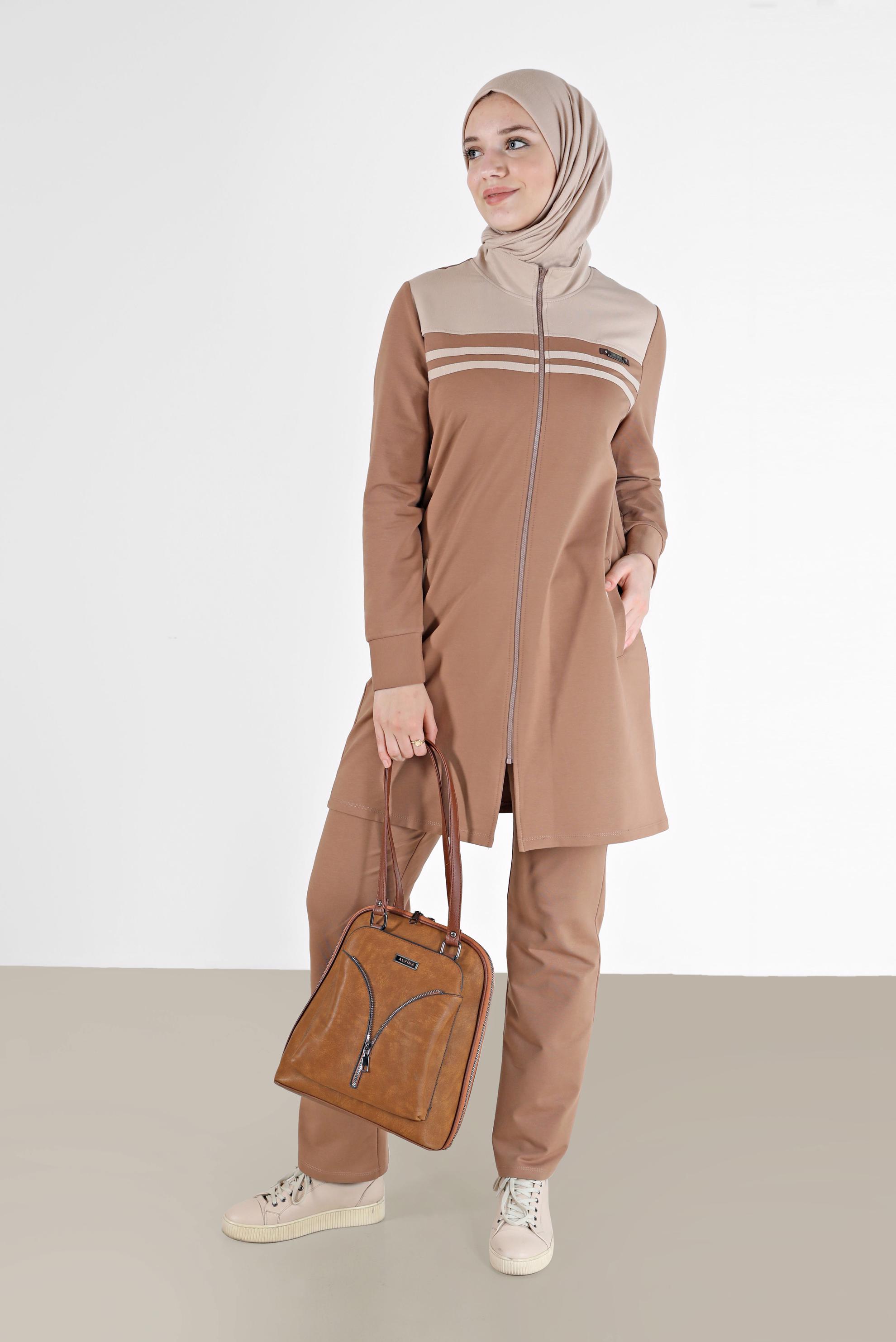 Vêtements hijab BRUN ENSEMBLE SURVÊTEMENT ZIPPÉ 2 COULEURS AVEC PANTALON 42348