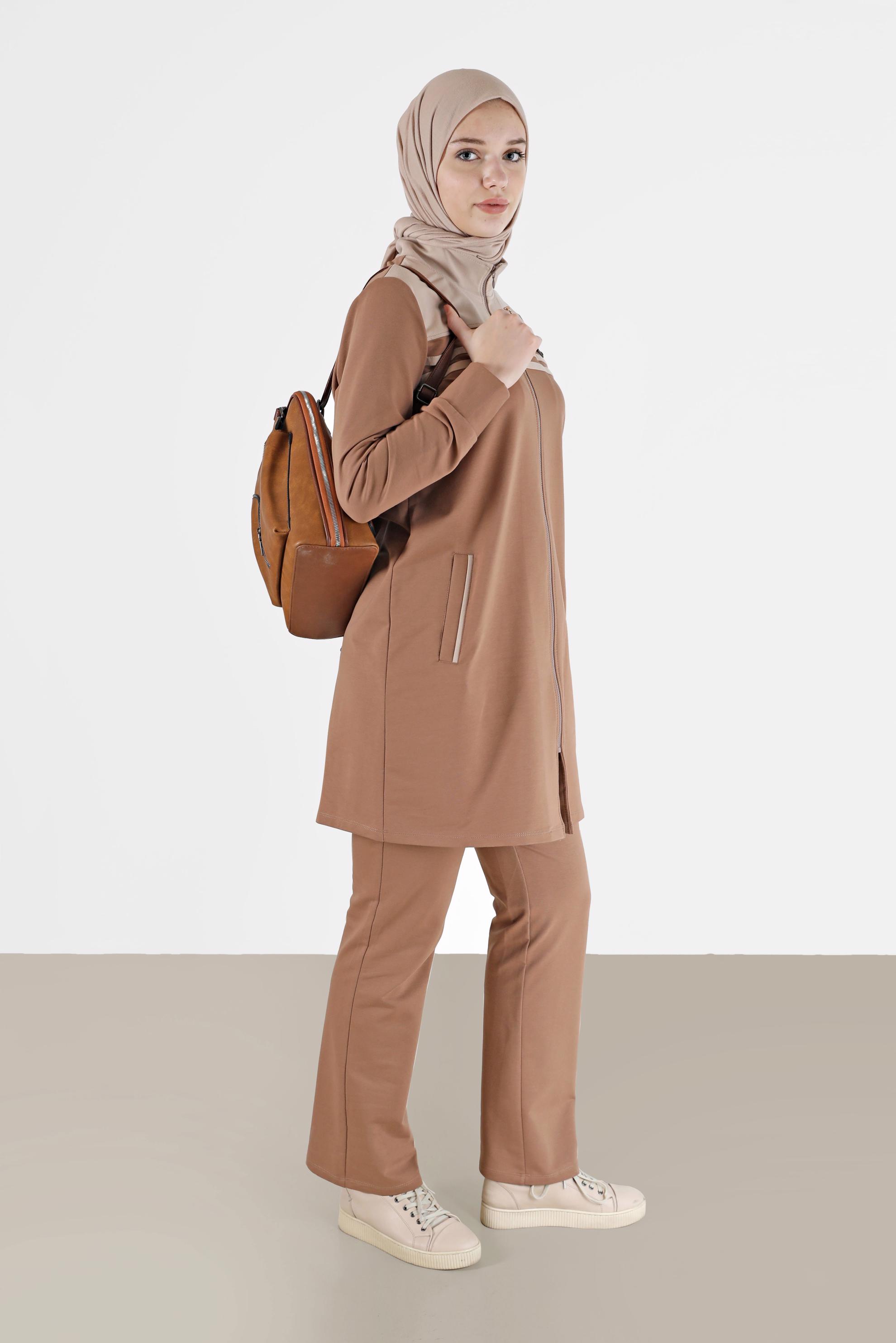 Vêtements hijab BRUN ENSEMBLE SURVÊTEMENT ZIPPÉ 2 COULEURS AVEC PANTALON 42348