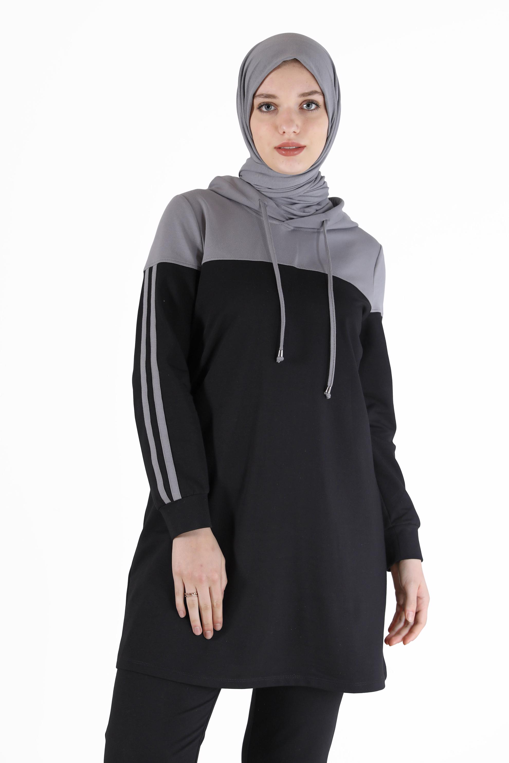 Vêtements hijab NOIR ENSEMBLE DE SURVÊTEMENT À CAPUCHE 2 COULEURS AVEC PANTALON 42349