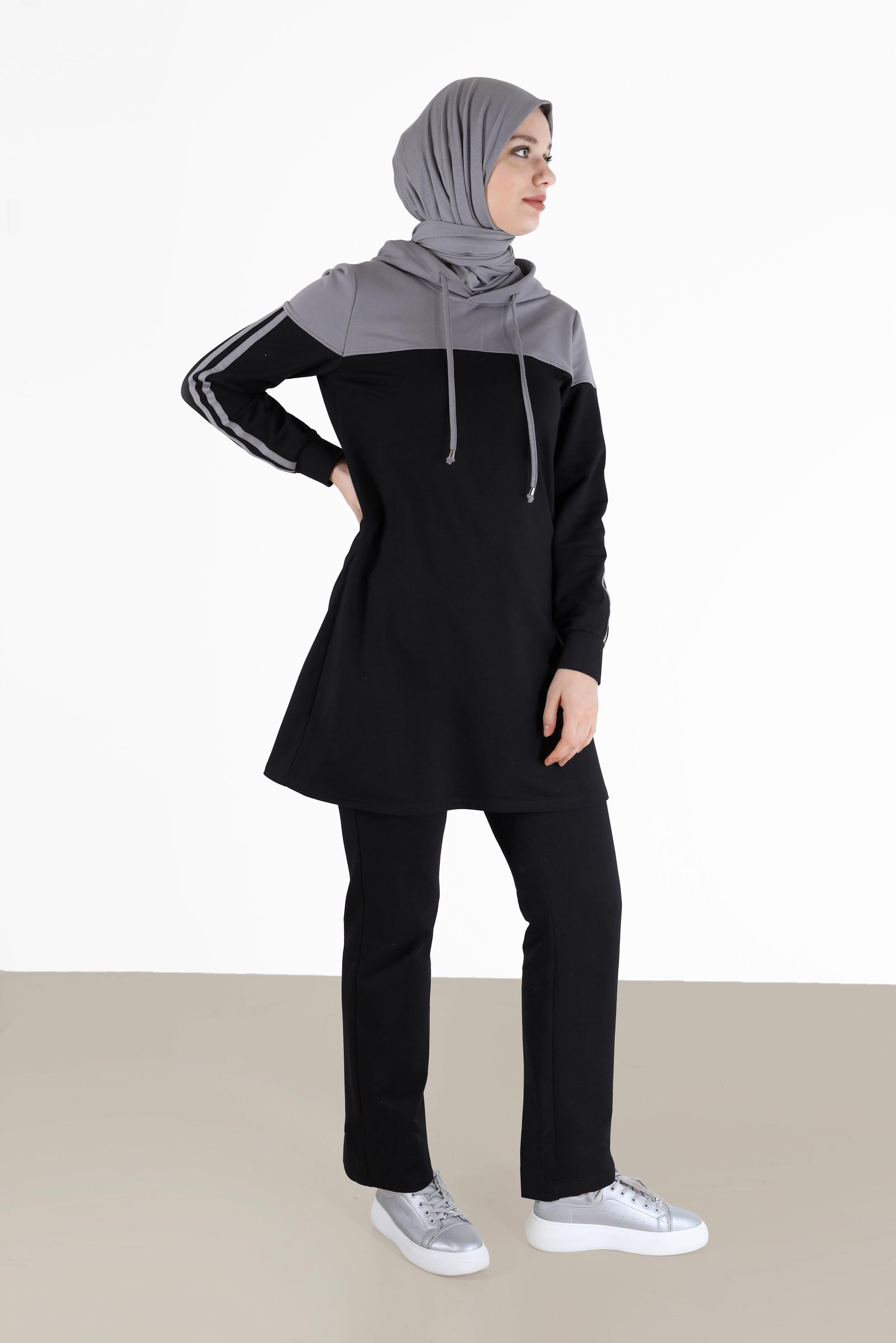 Vêtements hijab NOIR ENSEMBLE DE SURVÊTEMENT À CAPUCHE 2 COULEURS AVEC PANTALON 42349