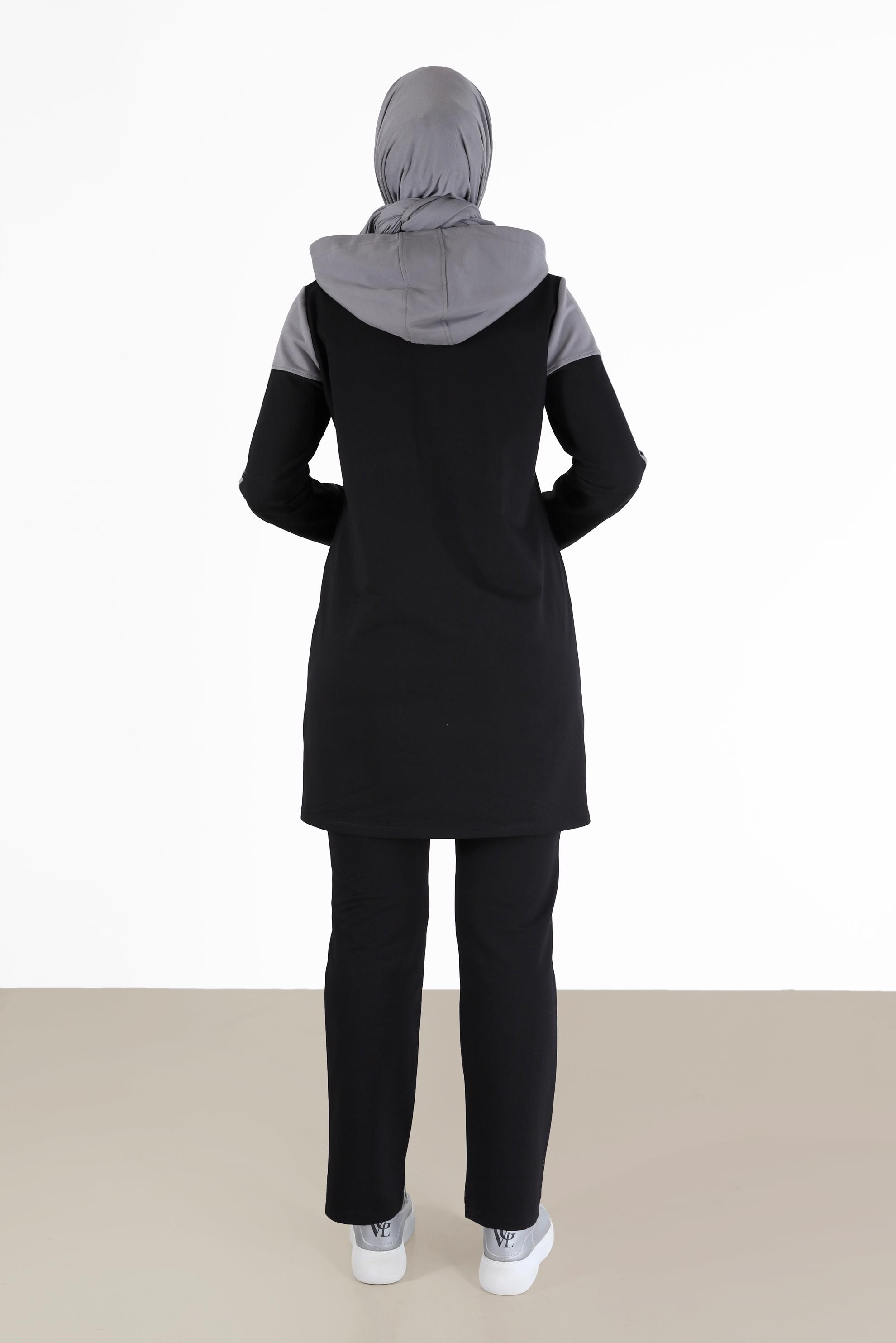 Vêtements hijab NOIR ENSEMBLE DE SURVÊTEMENT À CAPUCHE 2 COULEURS AVEC PANTALON 42349