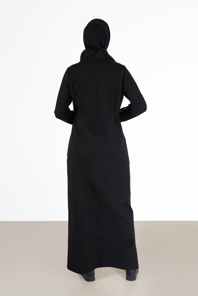 Vêtements hijab NOIR ROBE DE SURVÊTEMENT À RAYURES ET DÉTAILS 42350 - ALVİNA