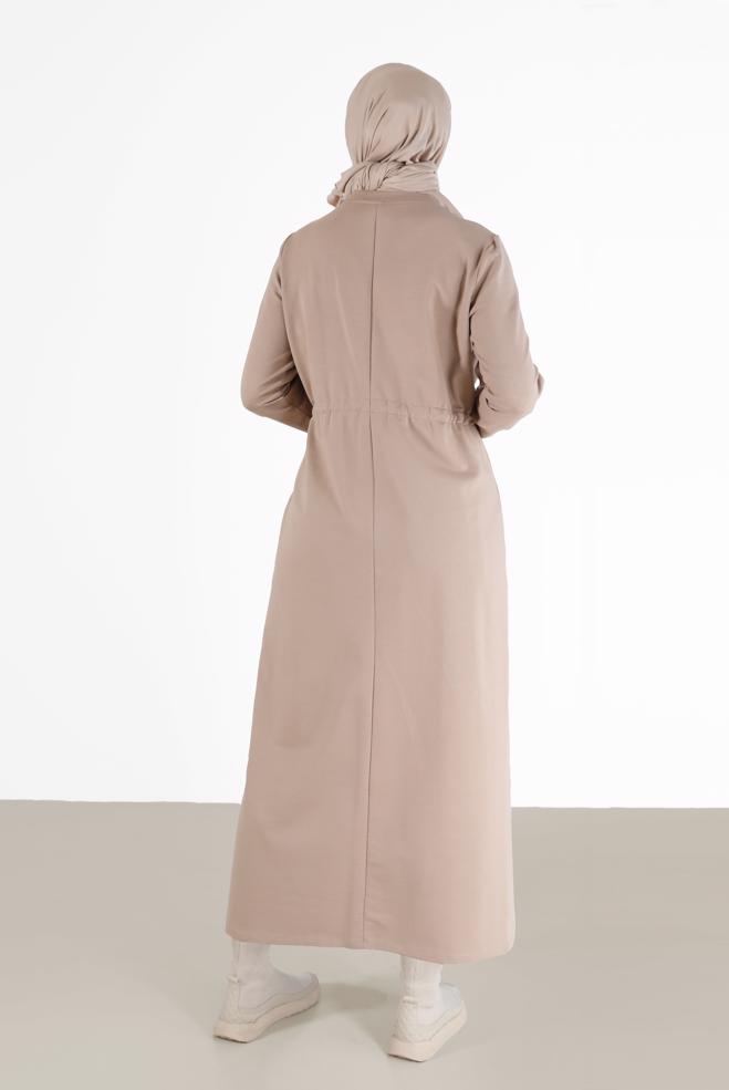 Vêtements hijab BEIGE ROBE DE SURVÊTEMENT À RAYURES ET DÉTAILS 42350 - ALVİNA