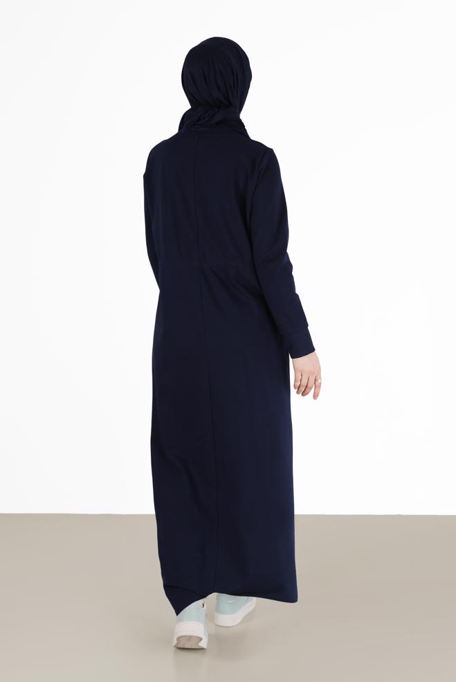 Vêtements hijab BLEU MARINE ROBE DE SURVÊTEMENT À RAYURES ET DÉTAILS 42350 - ALVİNA