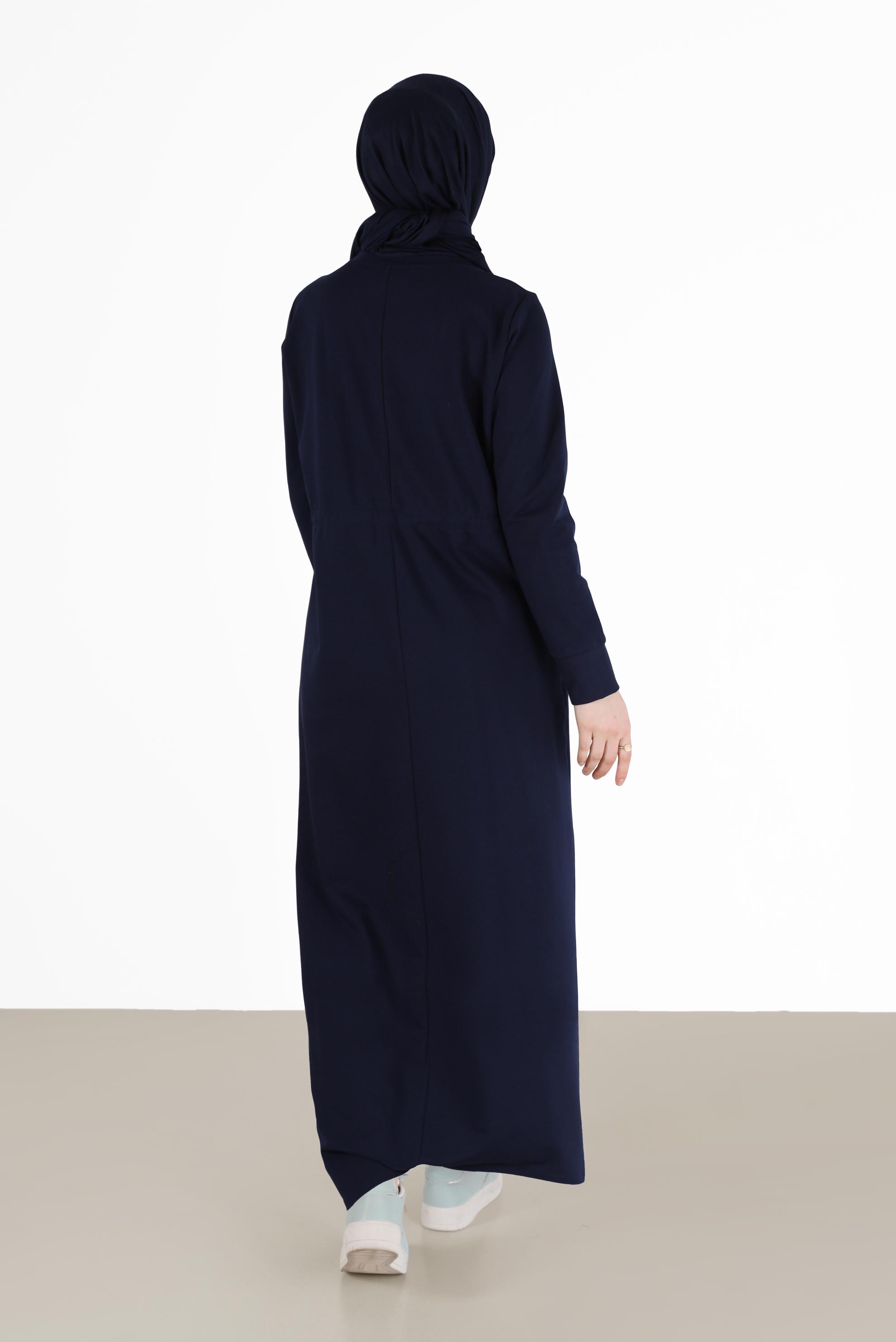 Vêtements hijab BLEU MARINE ROBE DE SURVÊTEMENT À RAYURES ET DÉTAILS 42350