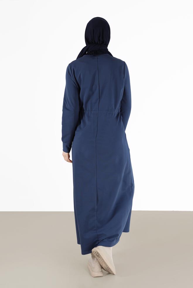 Vêtements hijab BLEU MARINE ROBE DE SURVÊTEMENT À RAYURES ET DÉTAILS 42350 - ALVİNA