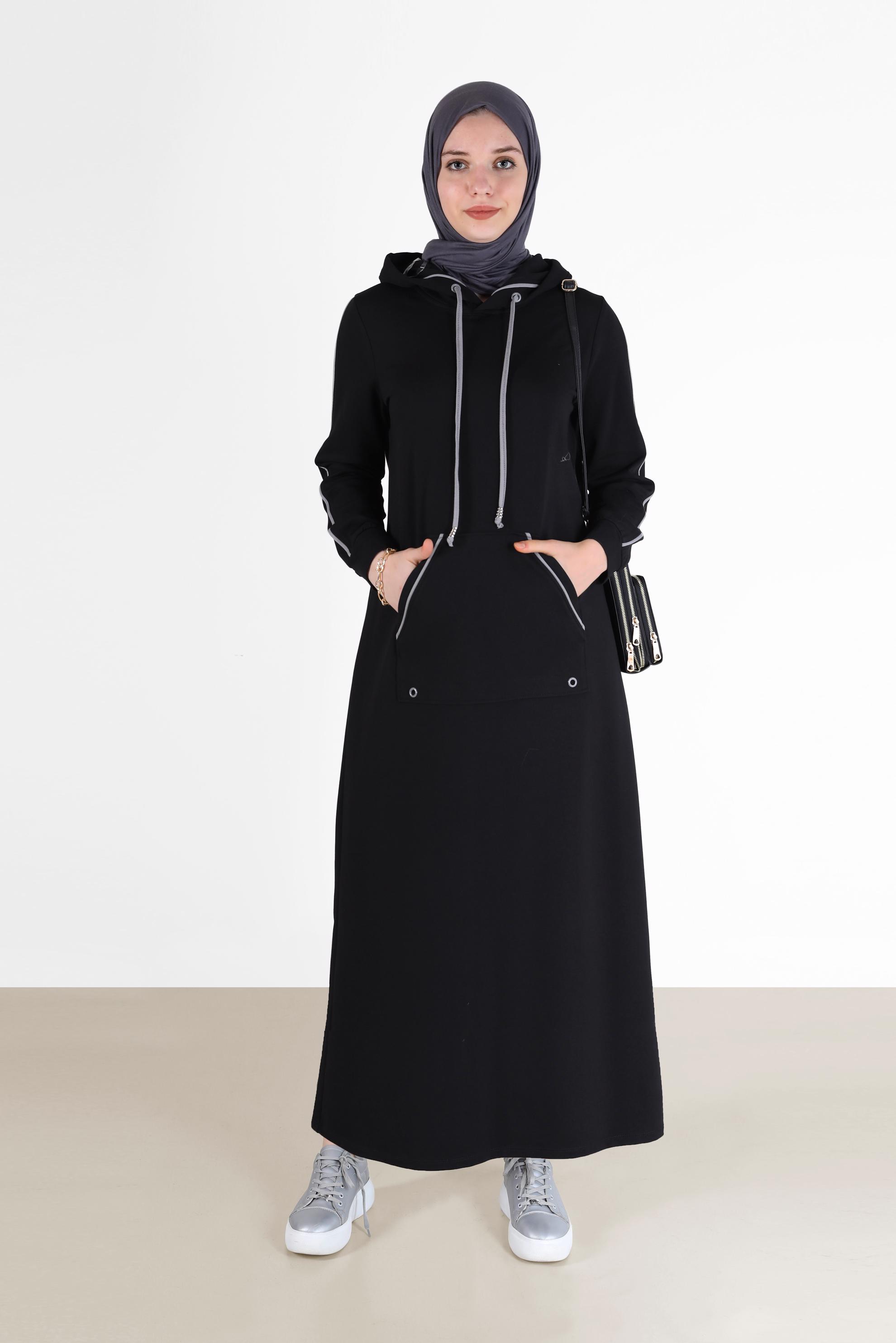 Vêtements hijab NOIR ROBE DE SURVÊTEMENT À CAPUCHE AVEC POCHES 42351
