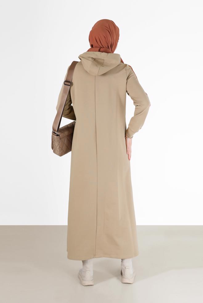 Vêtements hijab BEIGE ROBE DE SURVÊTEMENT À CAPUCHE AVEC POCHES 42351 - ALVİNA