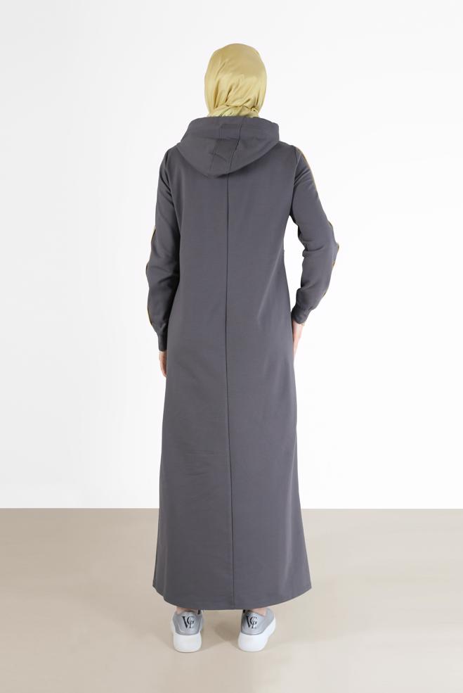 Vêtements hijab GRIS ROBE DE SURVÊTEMENT À CAPUCHE AVEC POCHES 42351 - ALVİNA