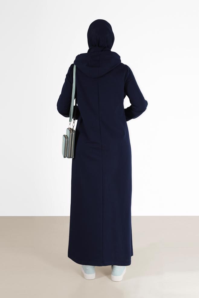 Vêtements hijab BLEU MARINE ROBE DE SURVÊTEMENT À CAPUCHE AVEC POCHES 42351 - ALVİNA