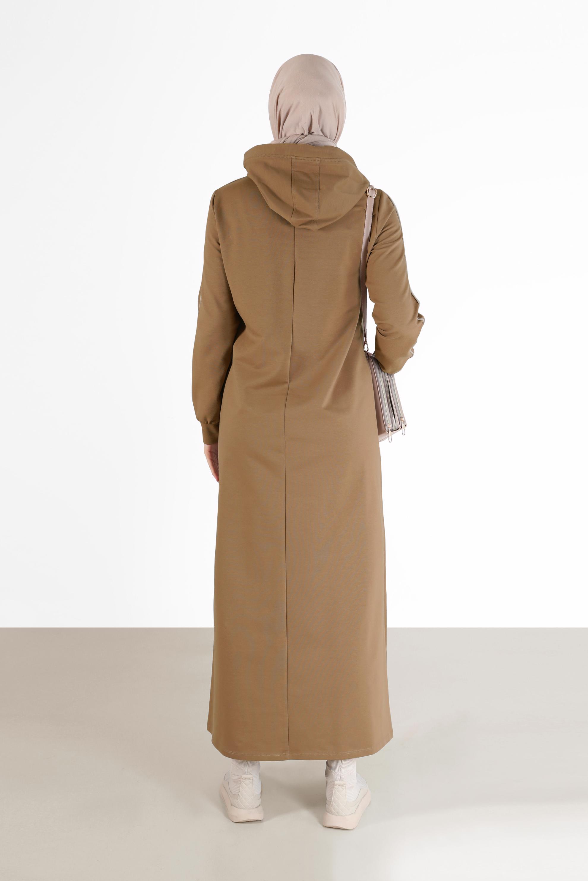 Hijab clothing BROWN HOODED POCKET DETAIL TRACKSUIT DRESS 42351 