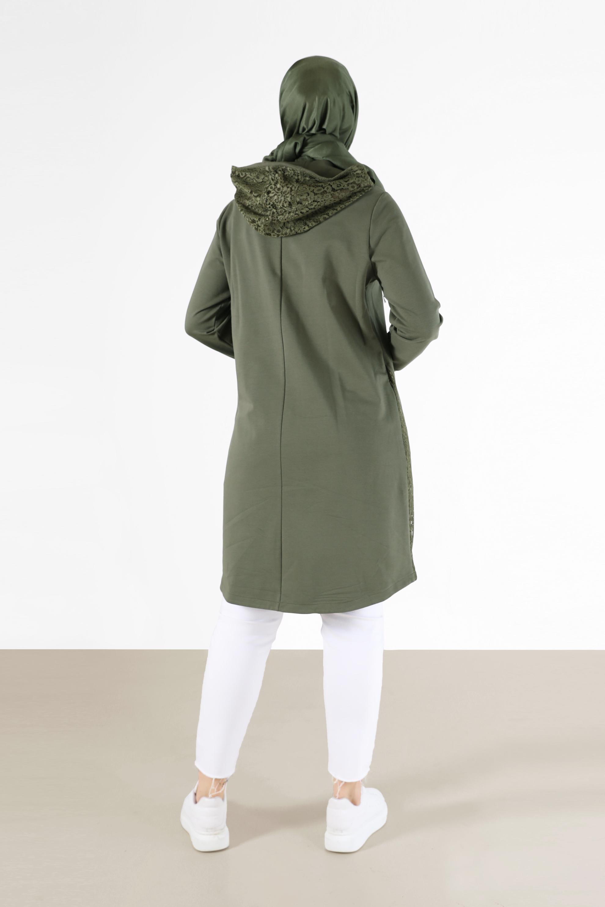 Tesettür giyim HAKİ KUŞGÖZÜ DETAYLI GÜPÜRLÜ EŞOFMAN TUNİK 42440 