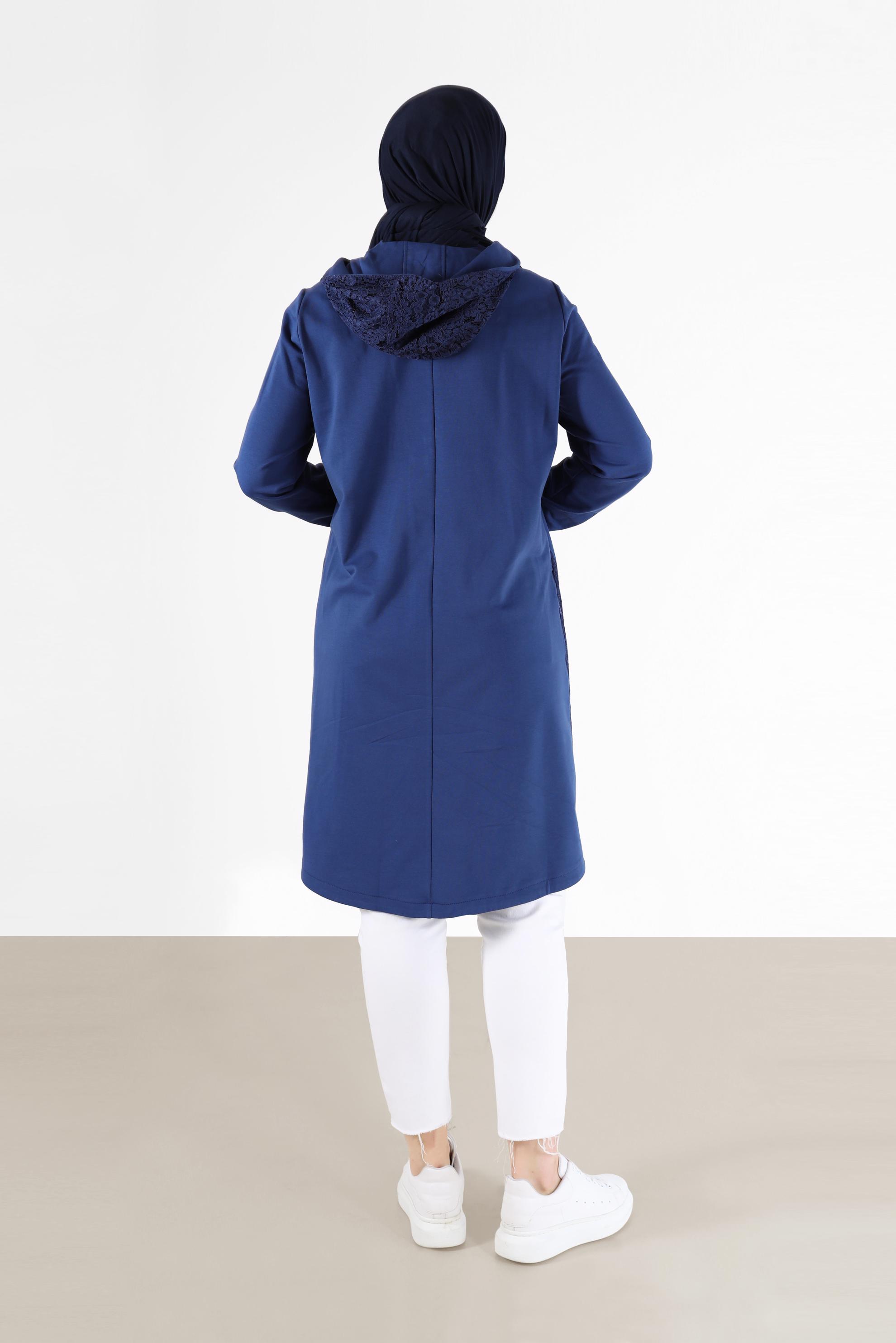 Tesettür giyim LACİVERT KUŞGÖZÜ DETAYLI GÜPÜRLÜ EŞOFMAN TUNİK 42440 