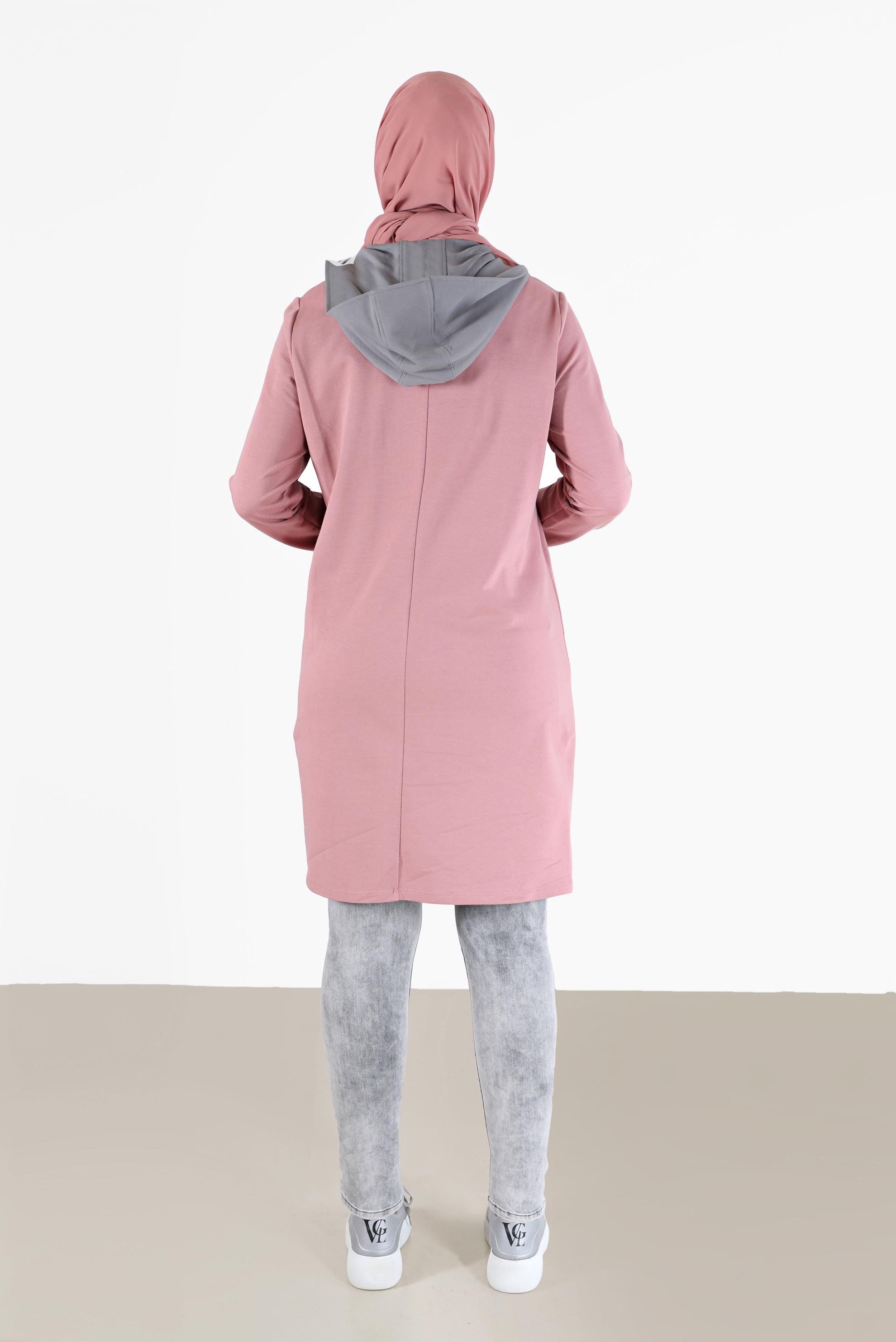 Tesettür giyim PEMBE TAŞ DETAYLI İKİ RENK EŞOFMAN TUNİK 42441 