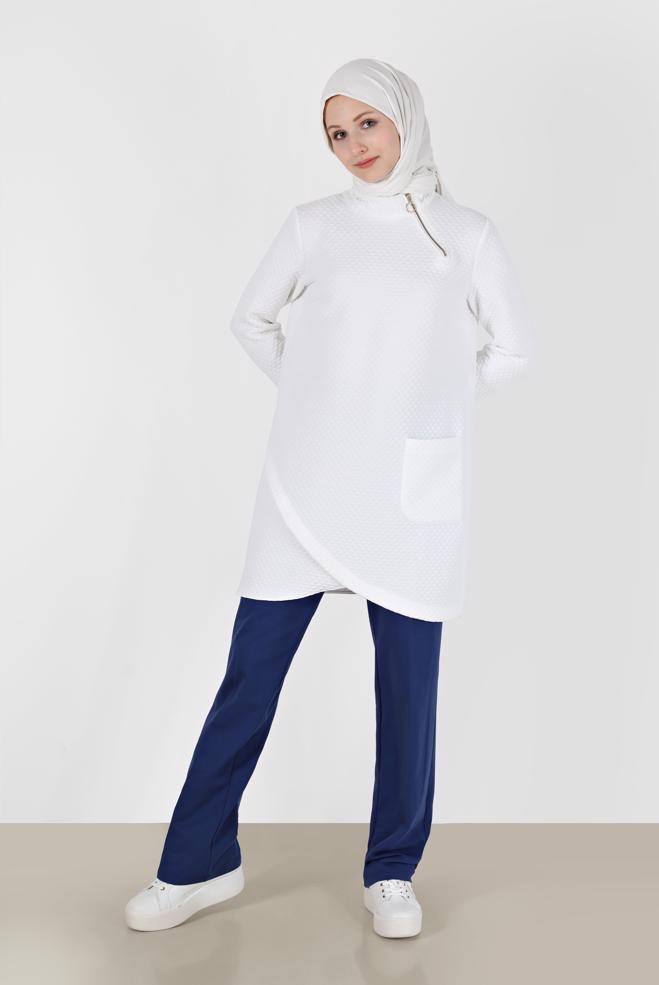 Vêtements hijab BLEU MARINE PANTALON DE SURVÊTEMENT EN COTON TAILLE ÉLASTIQUE 70309 - ALVİNA