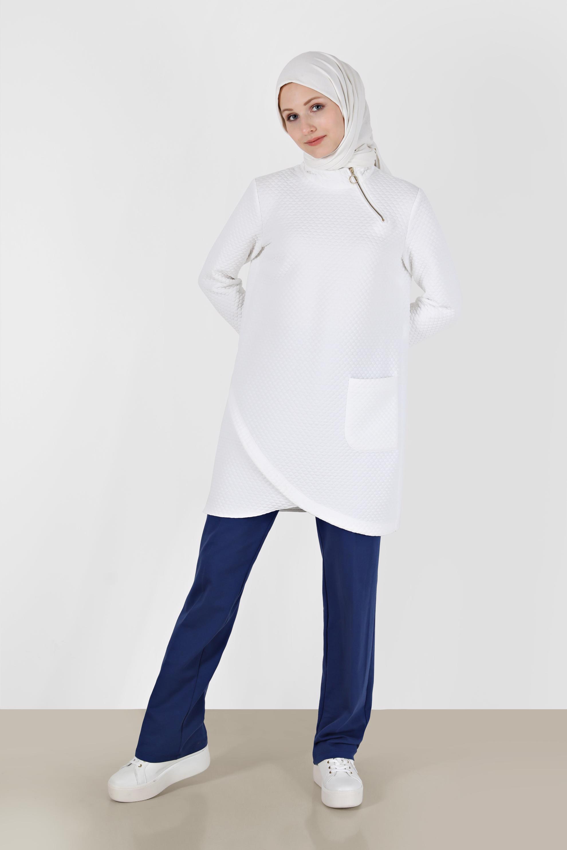 Hijab clothing NAVY BLUE ELASTIC WAIST COTTON TRACKSUIT PANTS 70309 