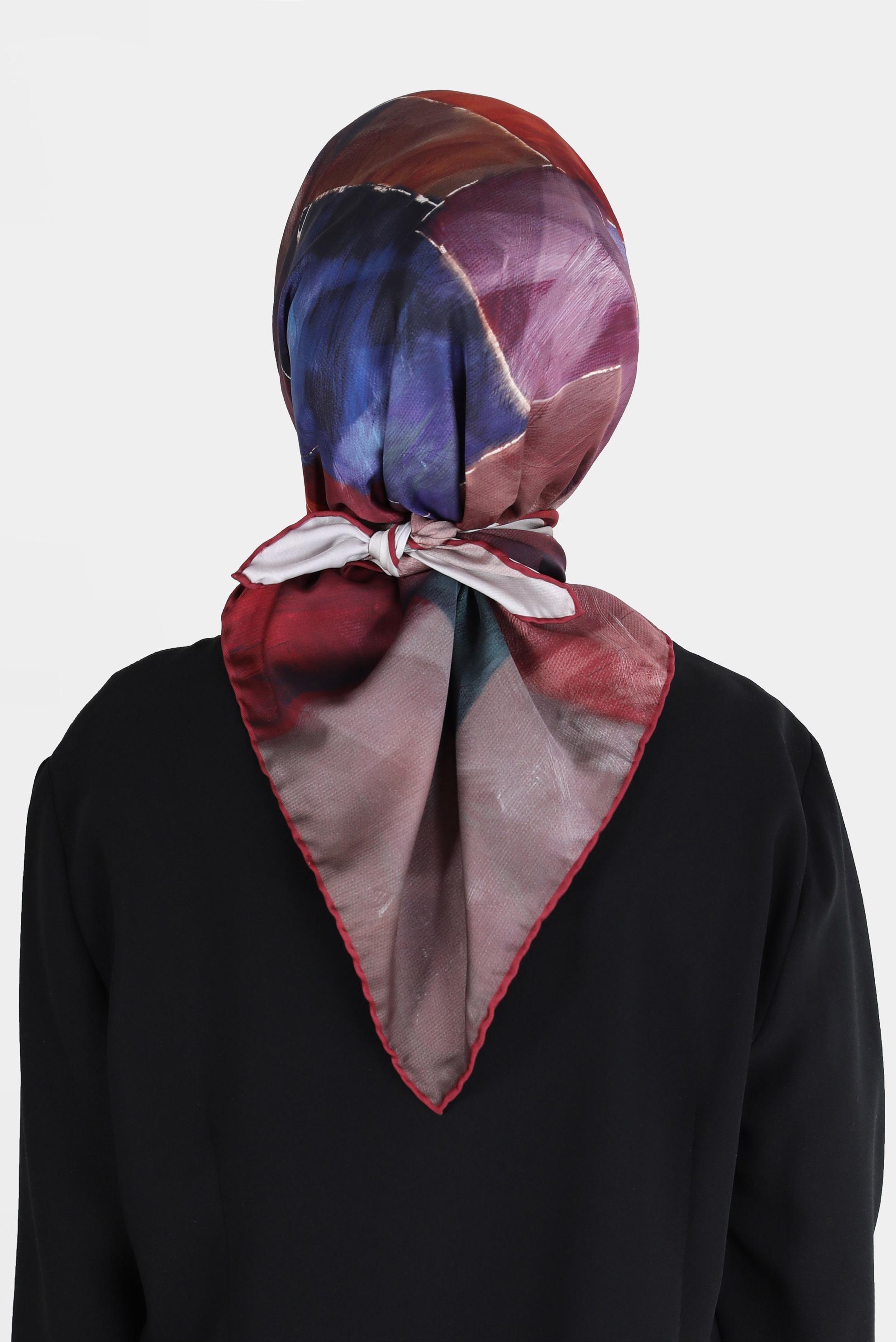 Tesettür giyim BORDO ALVİNA DİJİTAL TWİLL EŞARP 8094 