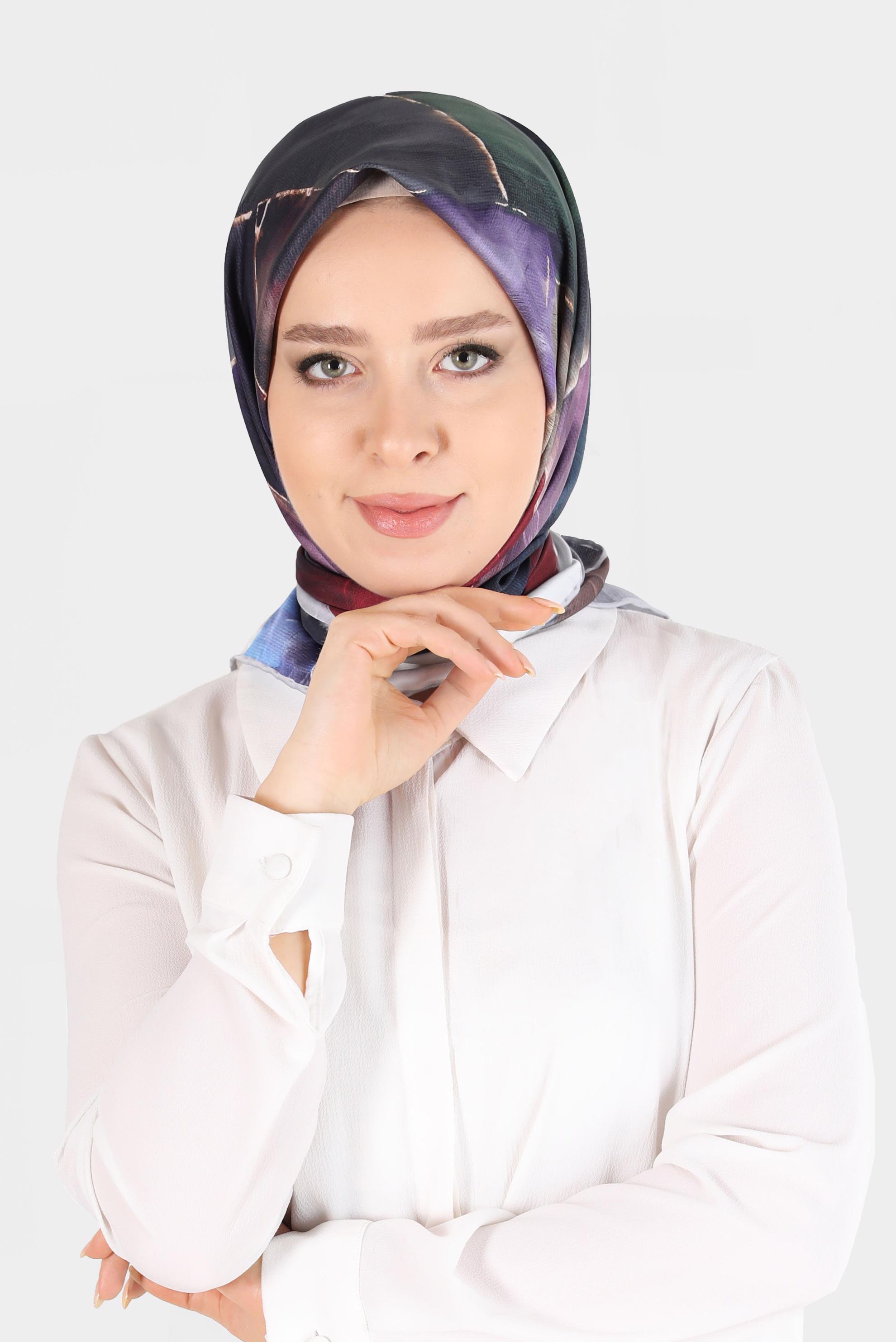 Tesettür giyim GÜMÜŞ ALVİNA DİJİTAL TWİLL EŞARP 8094 