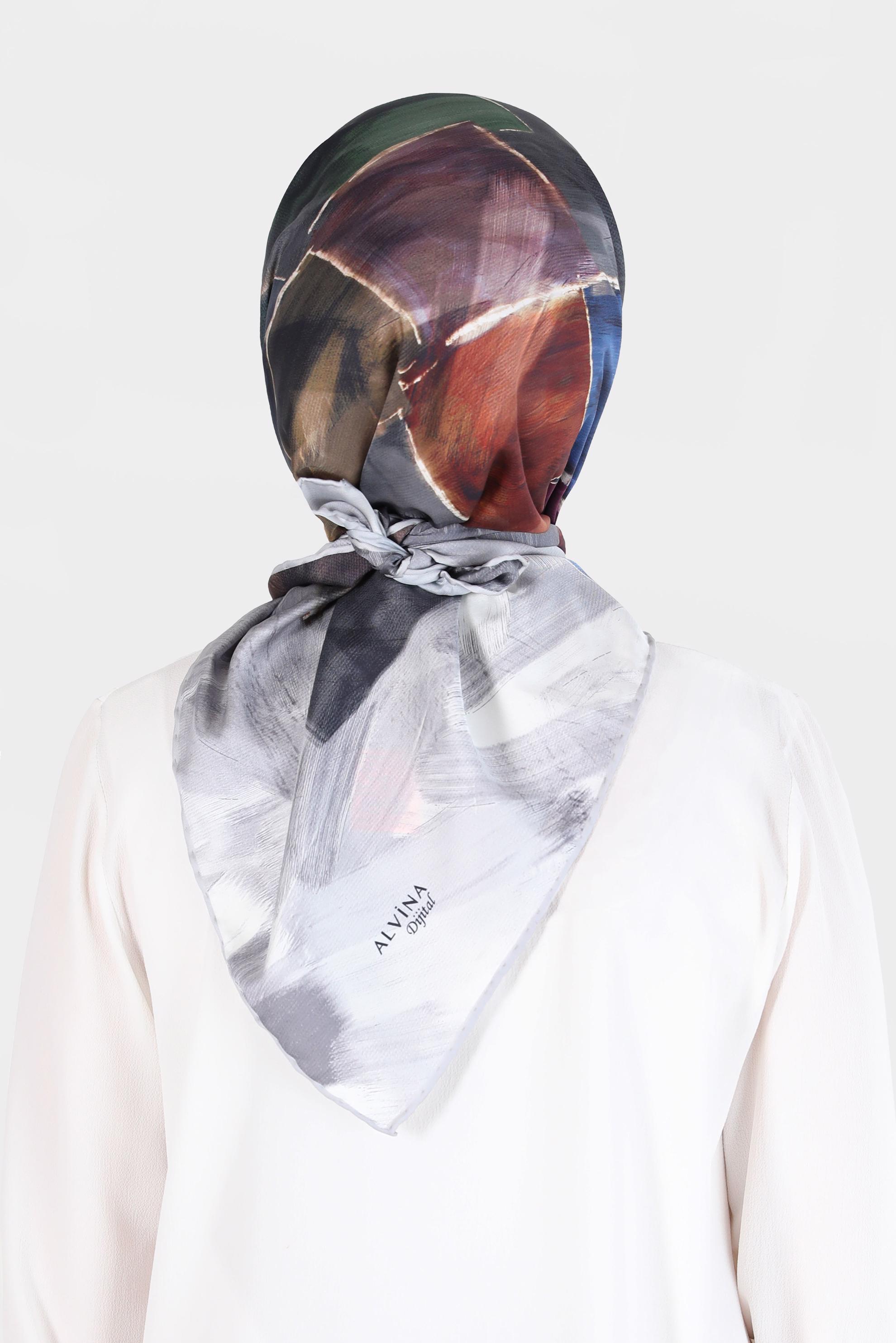 Tesettür giyim GÜMÜŞ ALVİNA DİJİTAL TWİLL EŞARP 8094 