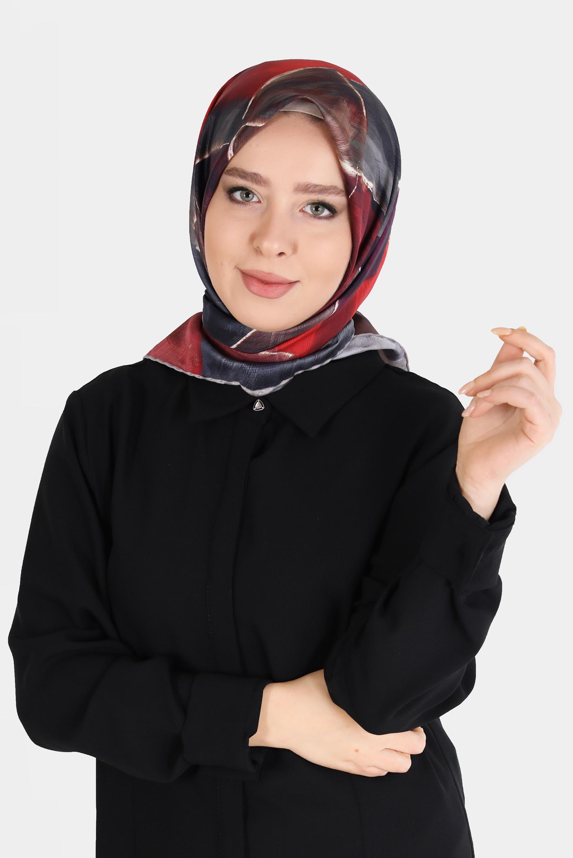 Tesettür giyim VİZON ALVİNA DİJİTAL TWİLL EŞARP 8094 