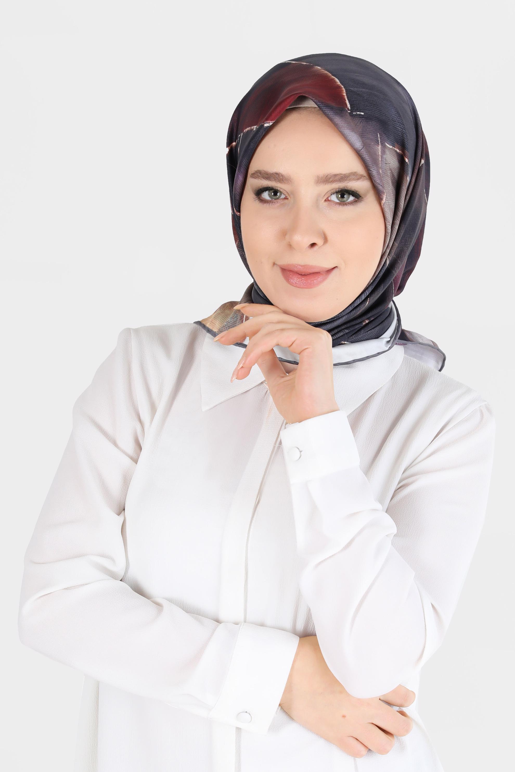 Tesettür giyim GRİ ALVİNA DİJİTAL TWİLL EŞARP 8094 