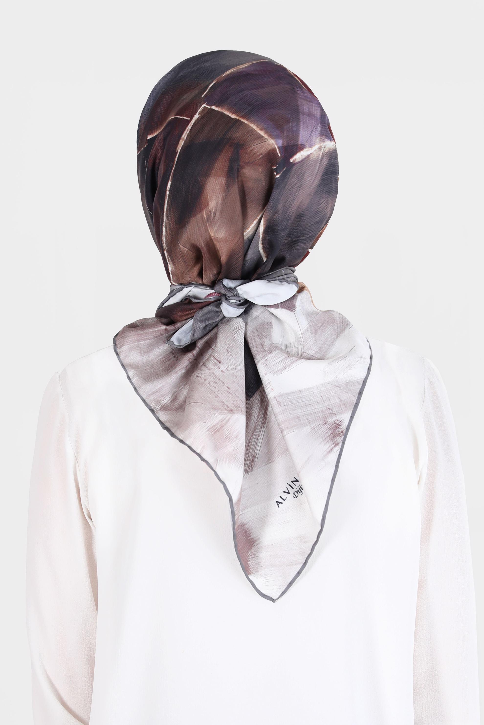 Tesettür giyim GRİ ALVİNA DİJİTAL TWİLL EŞARP 8094 