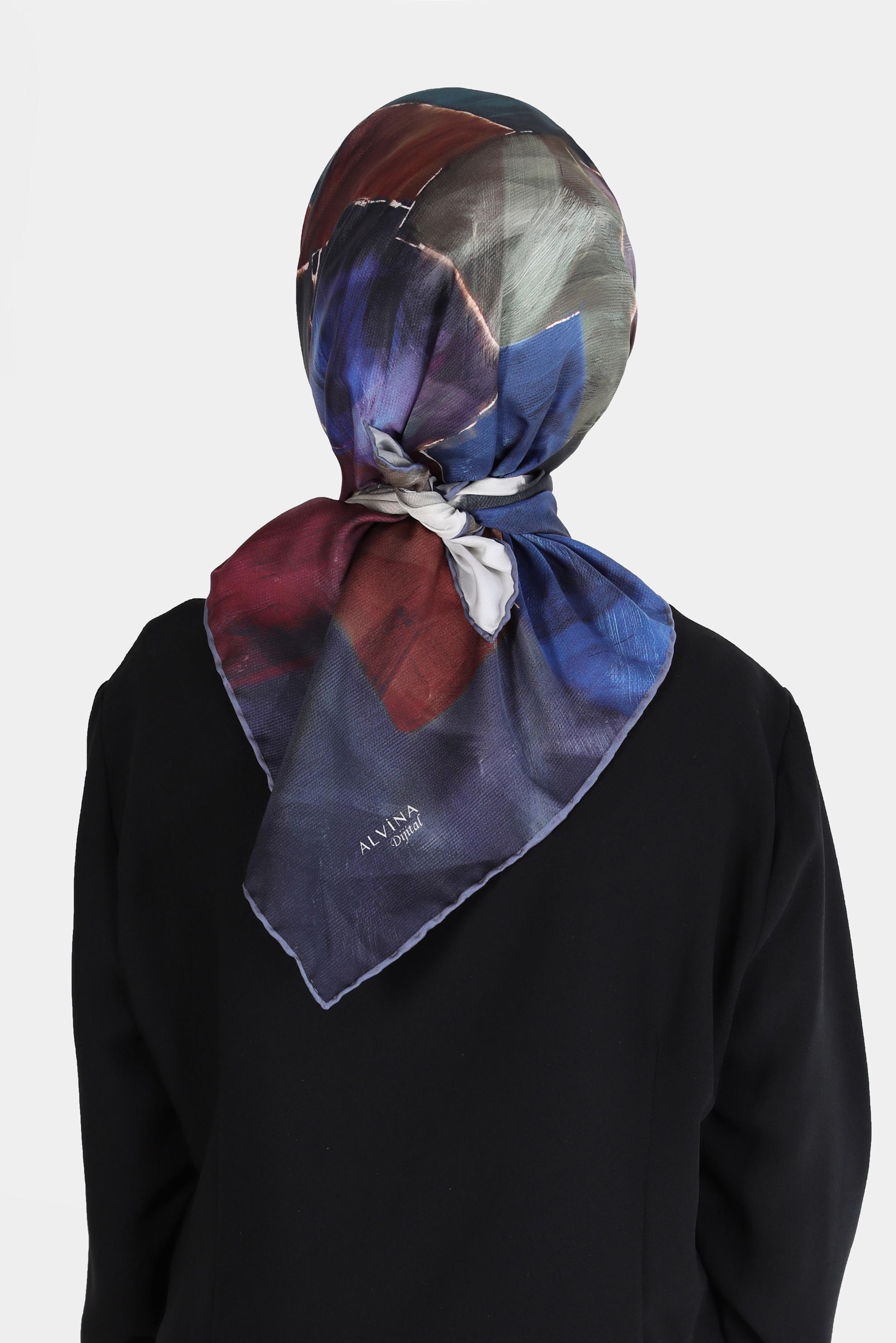 Tesettür giyim LACİVERT ALVİNA DİJİTAL TWİLL EŞARP 8094 