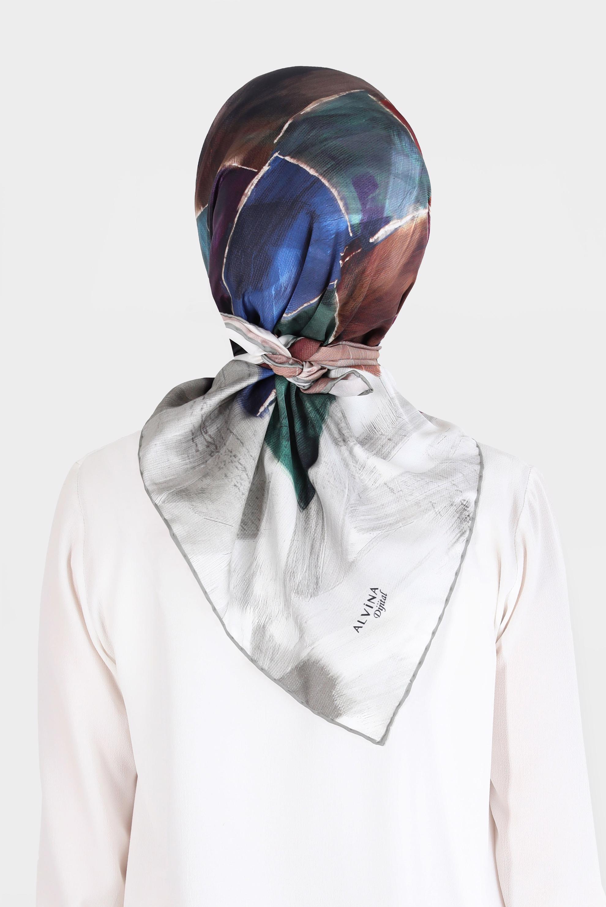 Tesettür giyim YEŞİL ALVİNA DİJİTAL TWİLL EŞARP 8094 