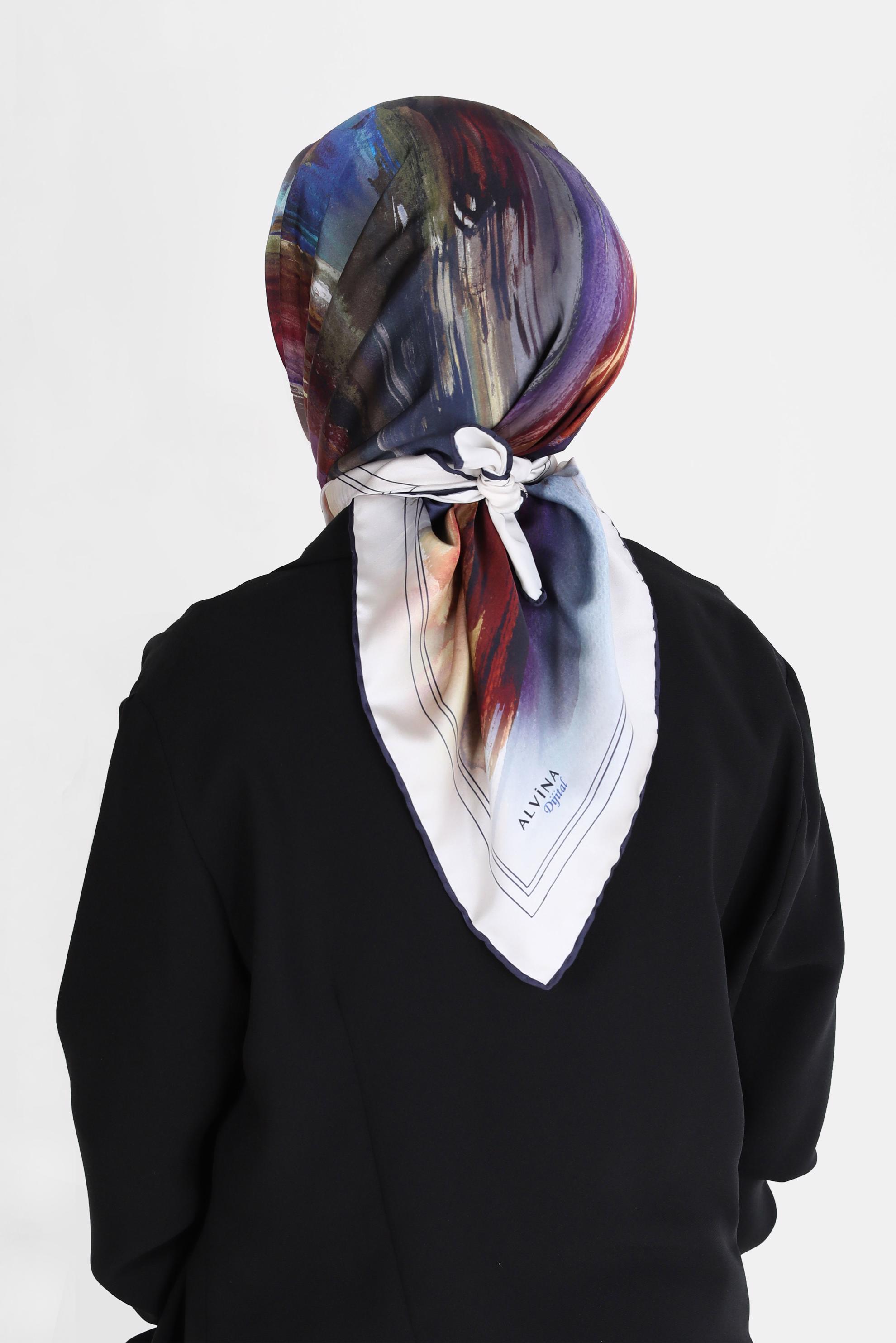 Tesettür giyim LACİVERT ALVİNA DİJİTAL SURA EŞARP 8095 