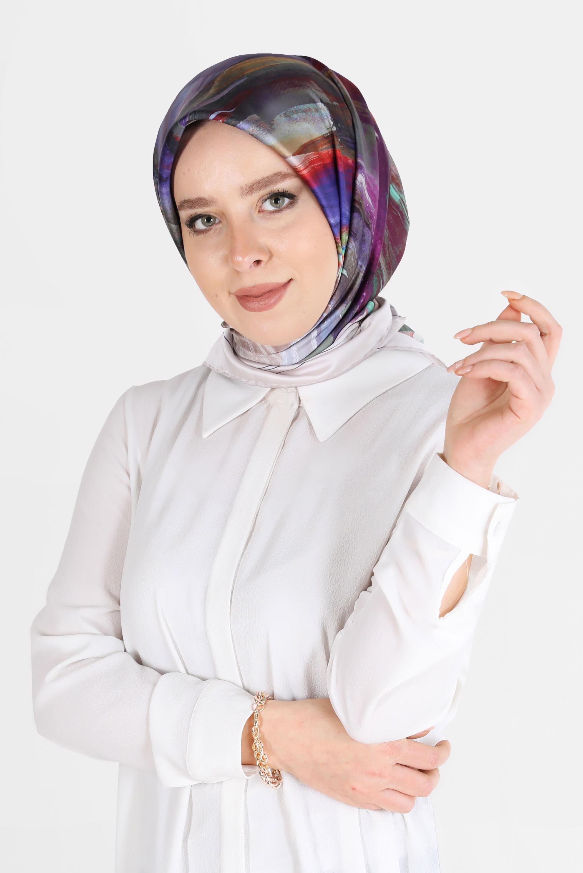 Tesettür giyim VİZON ALVİNA DİJİTAL SURA EŞARP 8095 