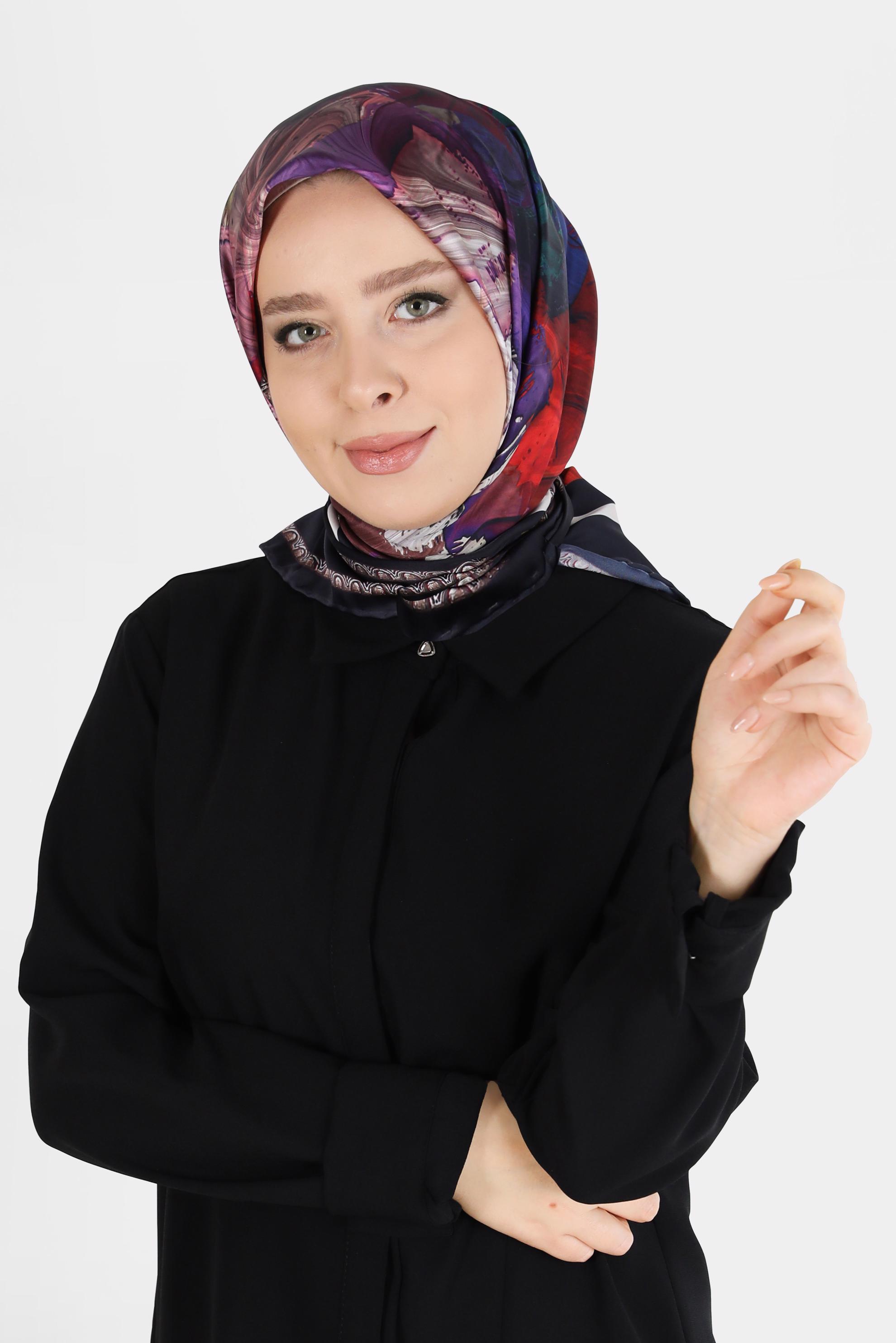 Tesettür giyim SİYAH ALVİNA DİJİTAL TWİLL EŞARP 8097