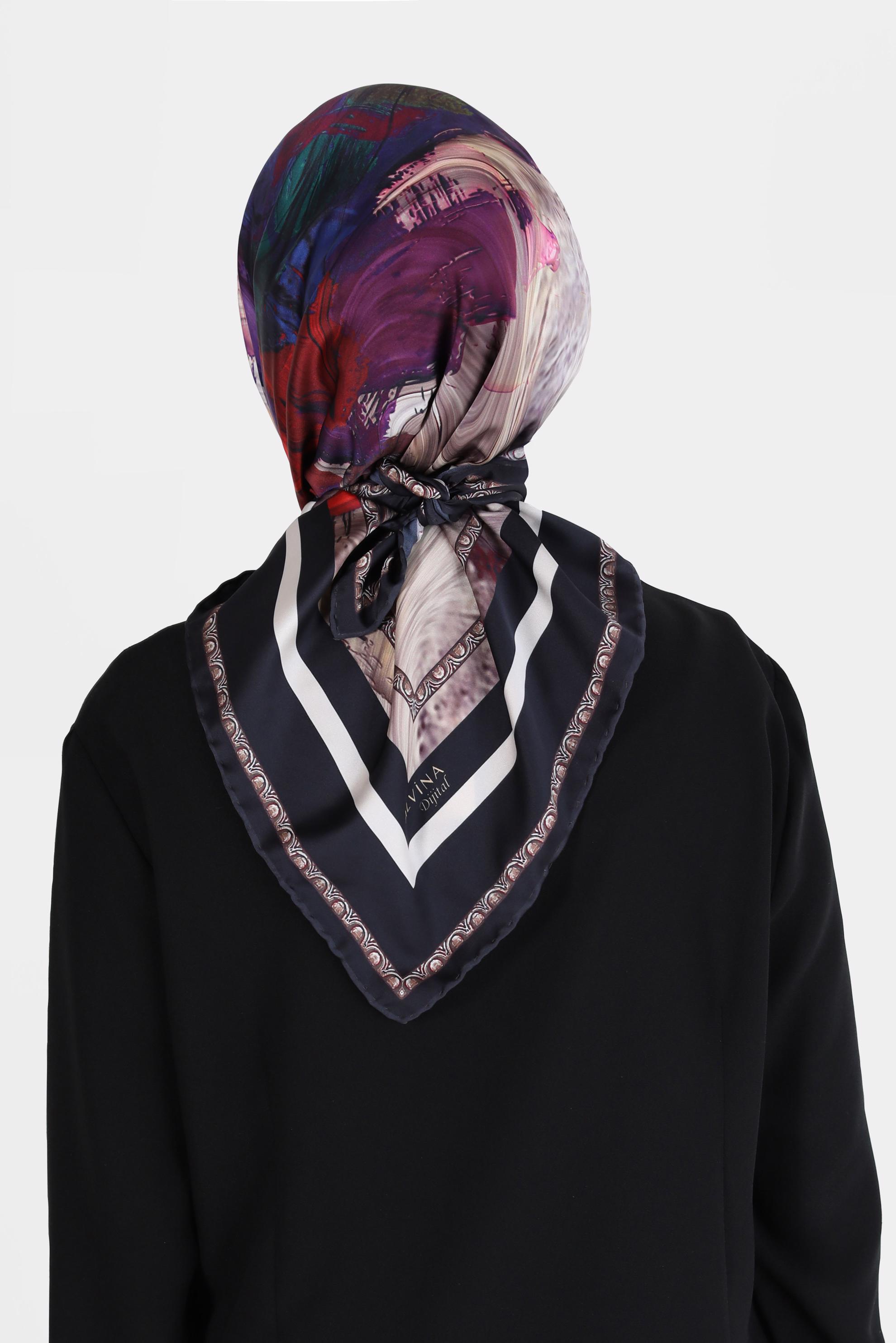 Tesettür giyim SİYAH ALVİNA DİJİTAL TWİLL EŞARP 8097