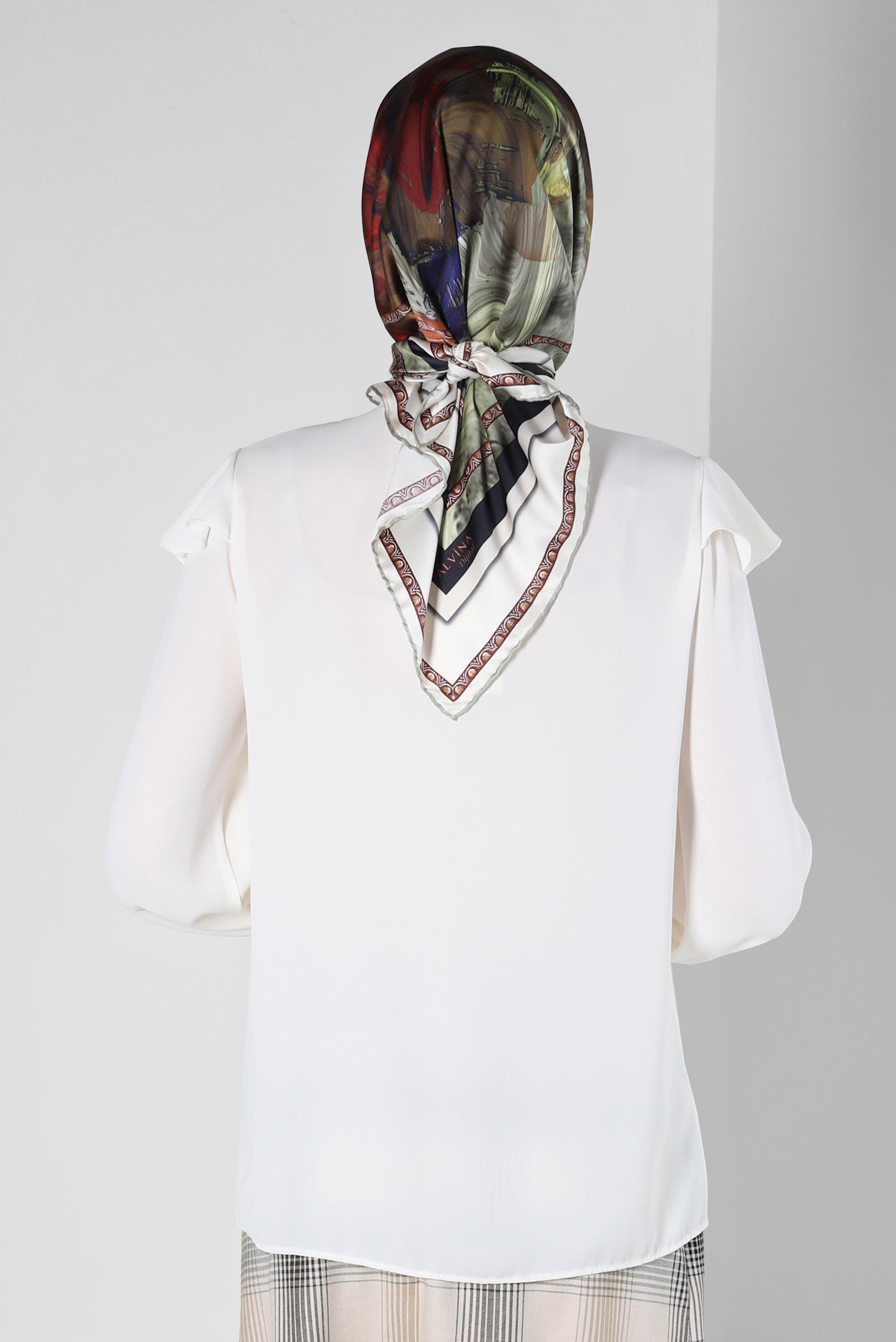 Tesettür giyim YEŞİL ALVİNA DİJİTAL TWİLL EŞARP 8097