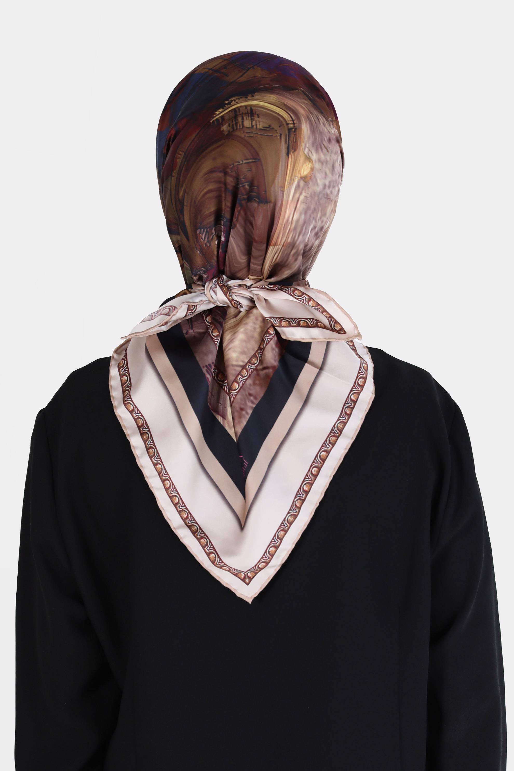 Tesettür giyim KAHVE ALVİNA DİJİTAL TWİLL EŞARP 8097