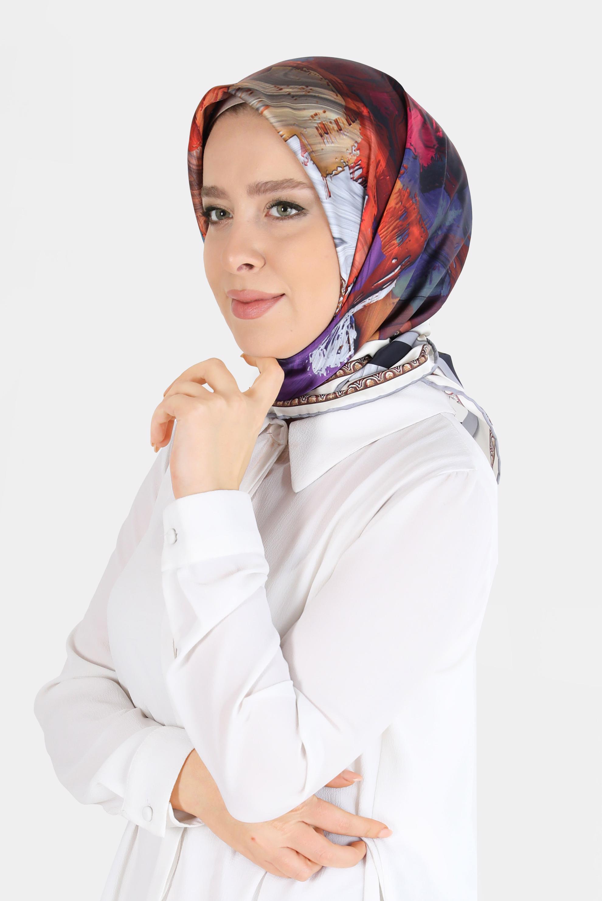 Tesettür giyim GÜMÜŞ ALVİNA DİJİTAL TWİLL EŞARP 8097