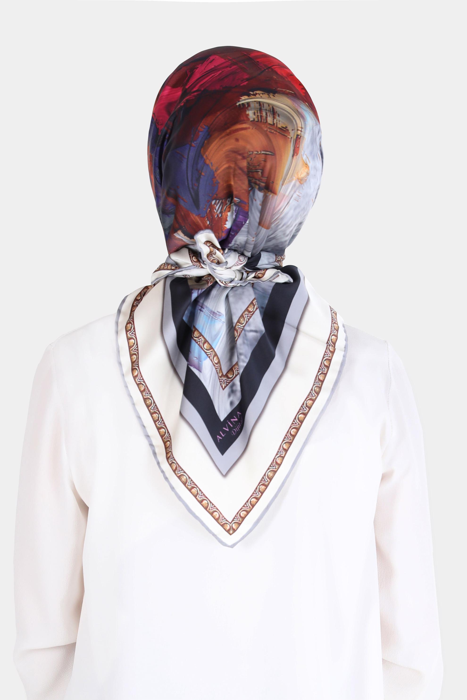 Tesettür giyim GÜMÜŞ ALVİNA DİJİTAL TWİLL EŞARP 8097