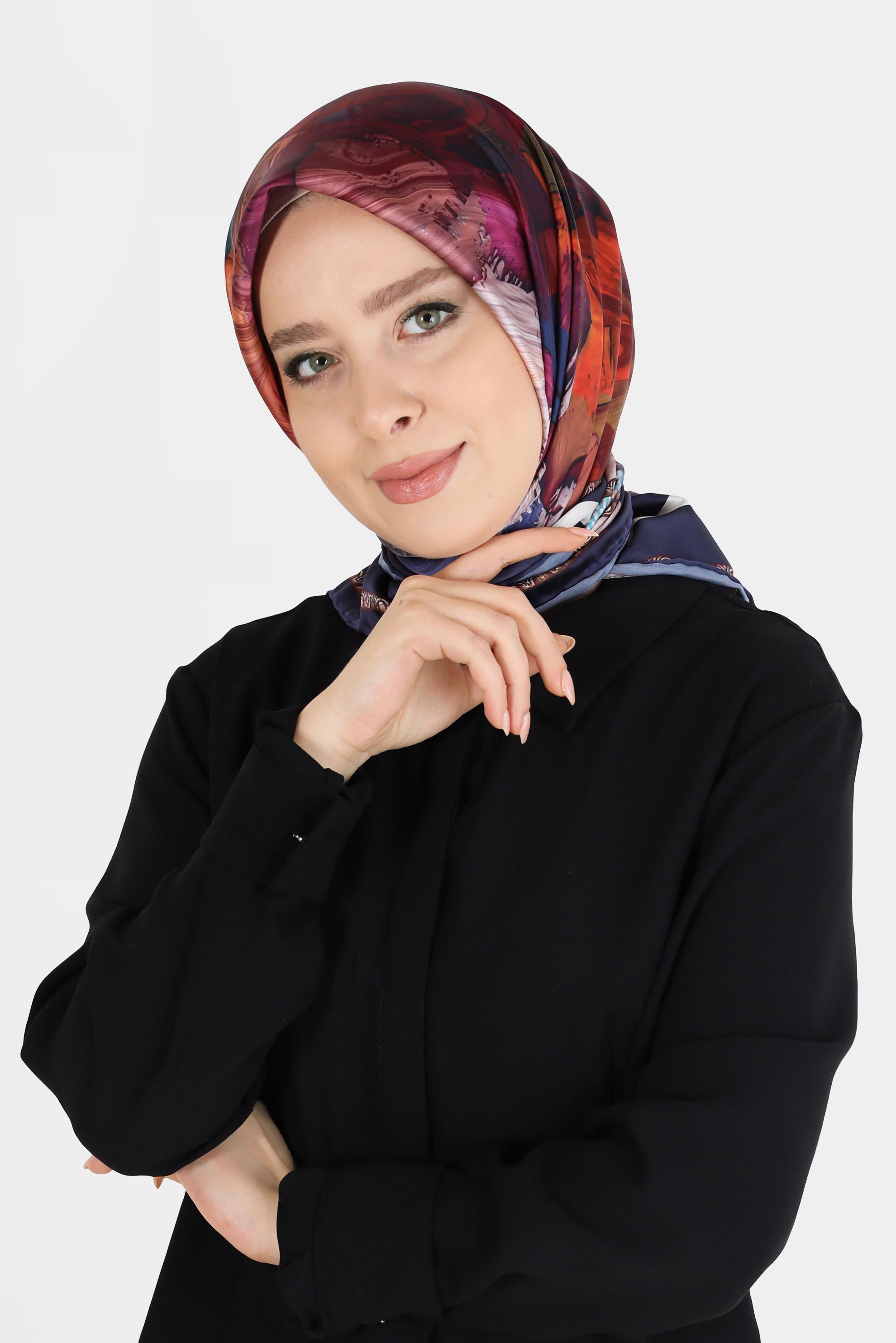 Tesettür giyim LACİVERT ALVİNA DİJİTAL TWİLL EŞARP 8097