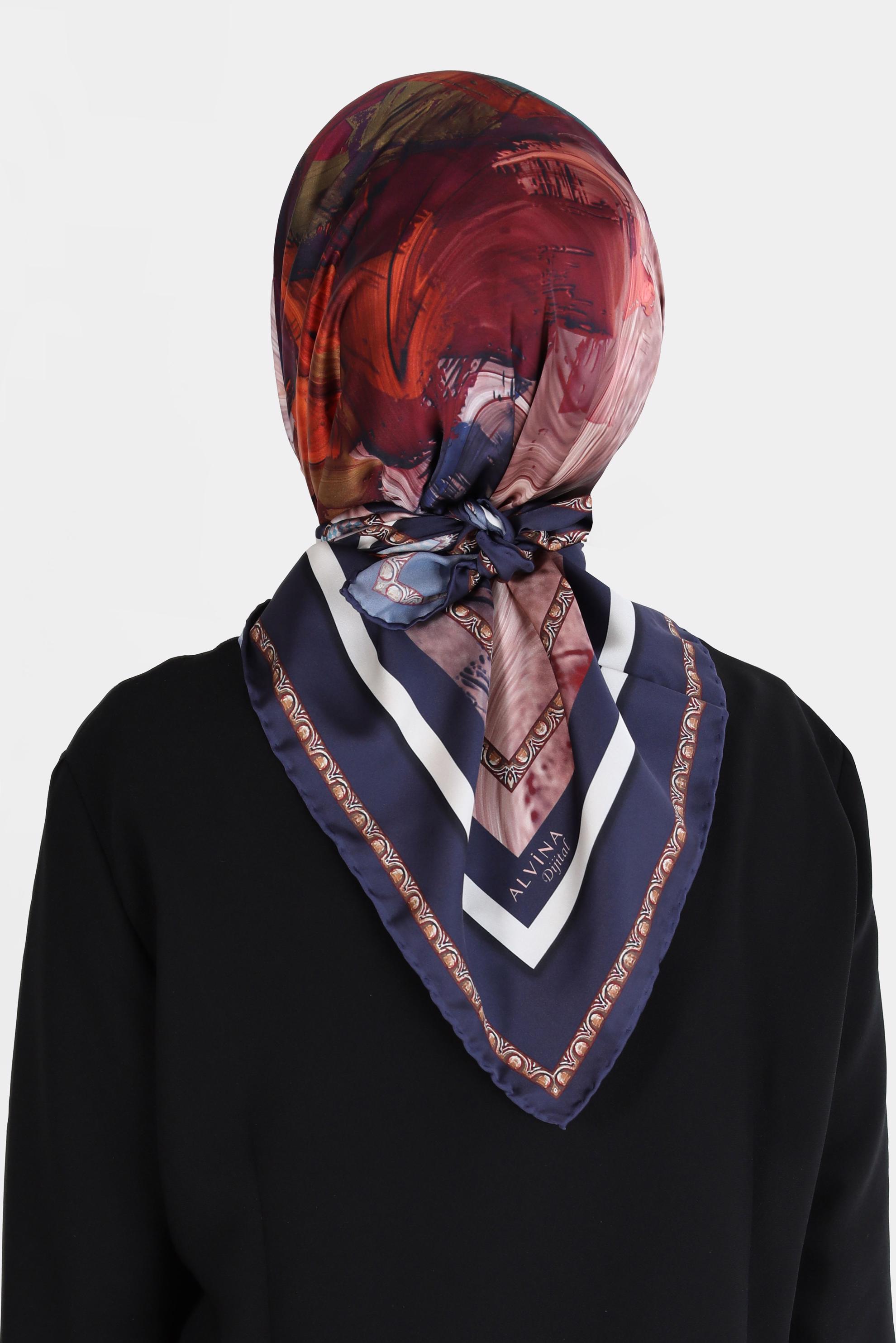 Tesettür giyim LACİVERT ALVİNA DİJİTAL TWİLL EŞARP 8097