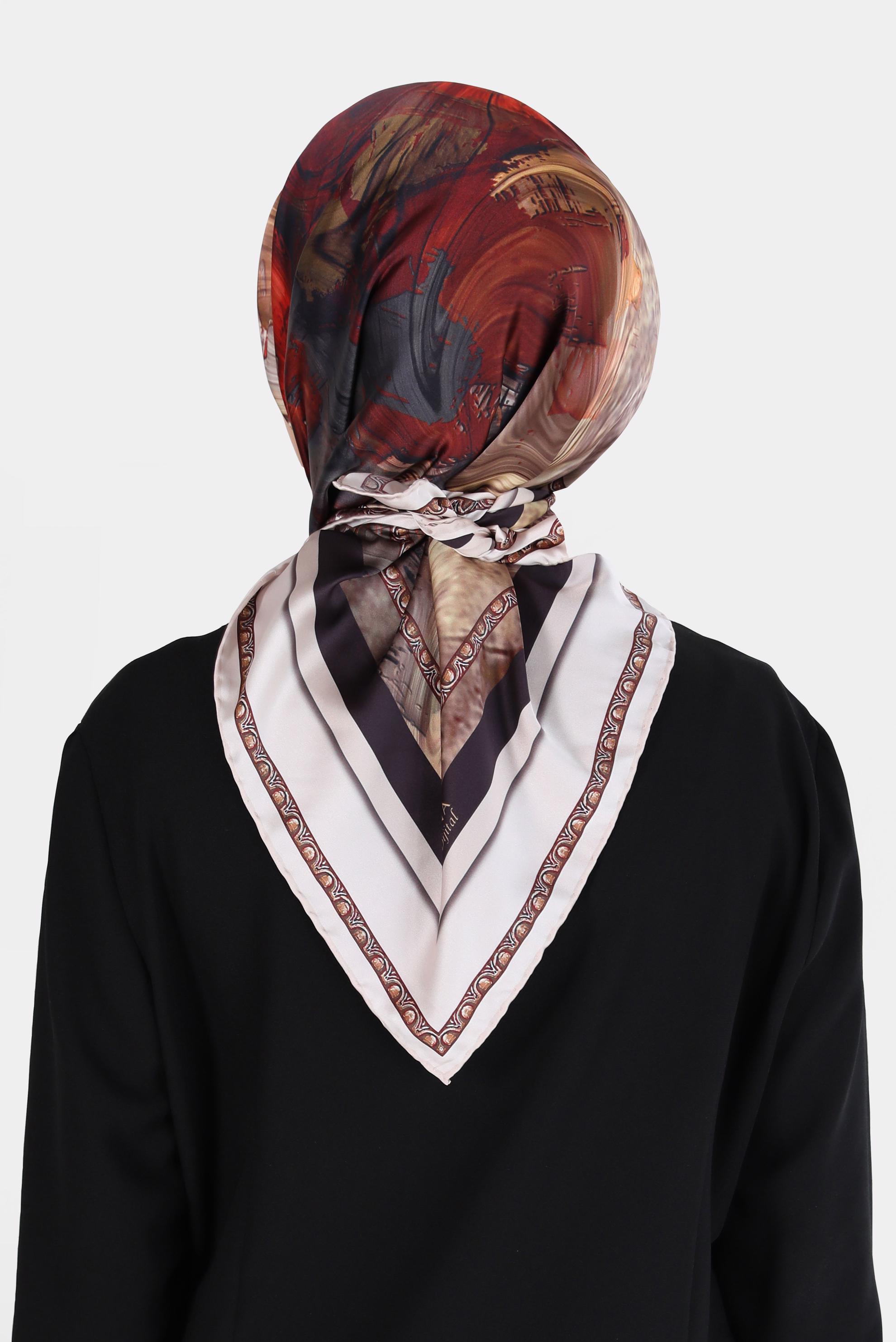 Tesettür giyim PUDRA ALVİNA DİJİTAL TWİLL EŞARP 8097