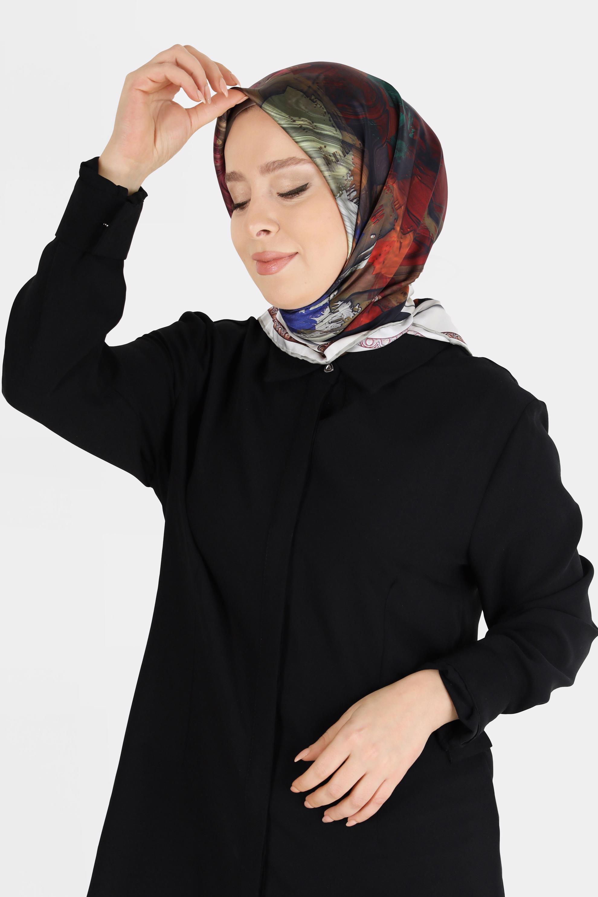 Tesettür giyim LACİVERT ALVİNA DİJİTAL TWİLL EŞARP 8097