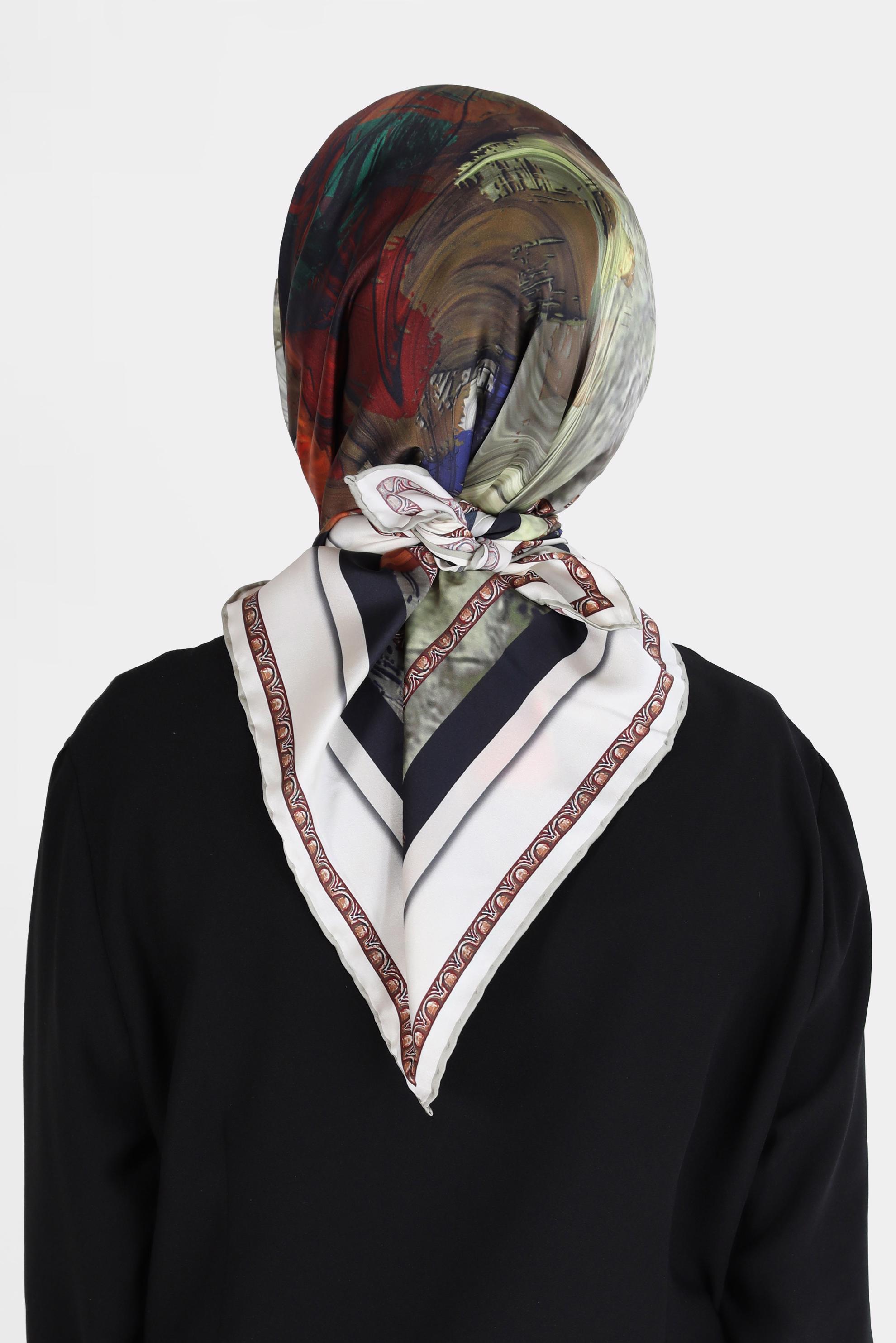 Tesettür giyim LACİVERT ALVİNA DİJİTAL TWİLL EŞARP 8097