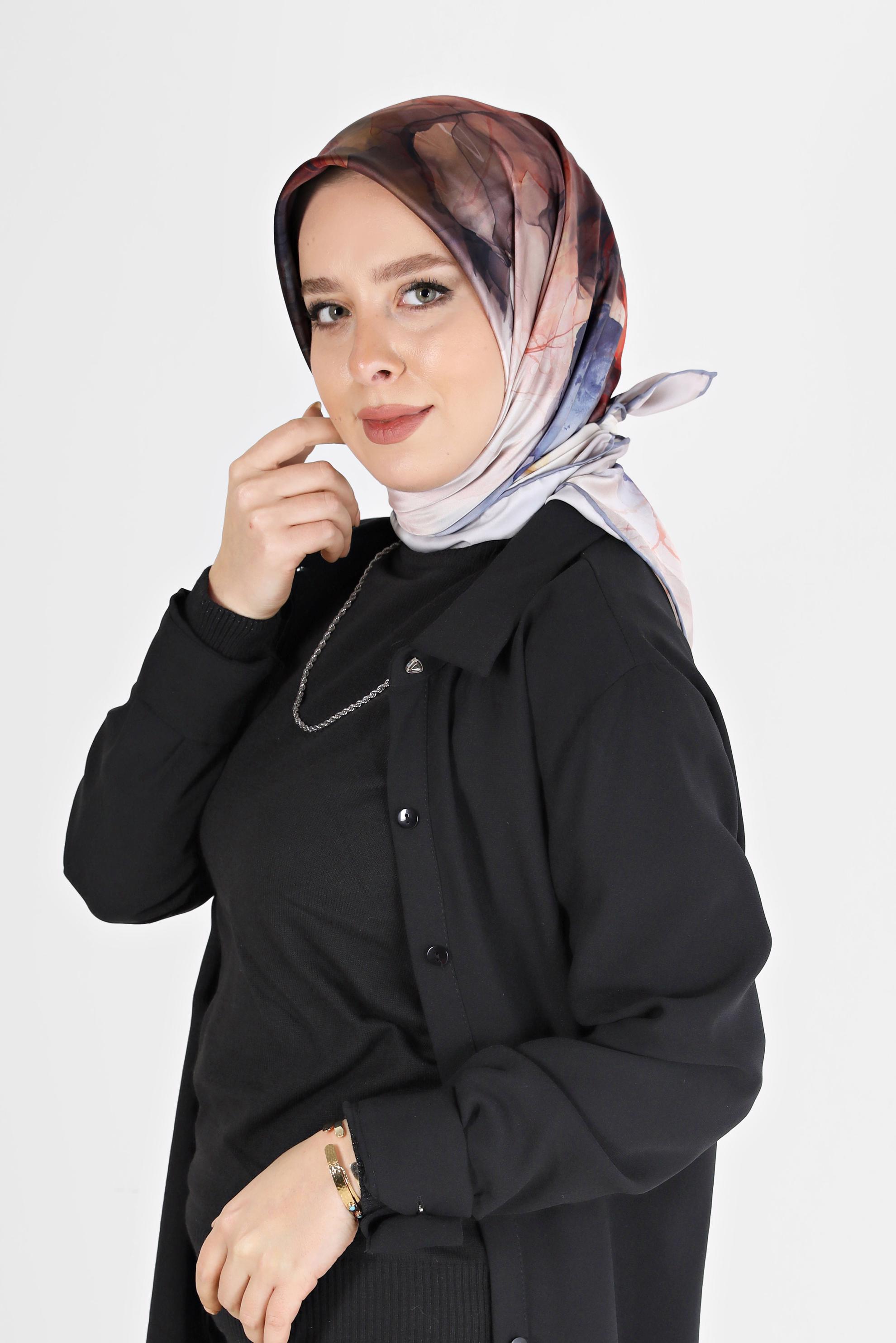 Tesettür giyim LACİVERT ALVİNA DİJİTAL SURA EŞARP 8098 