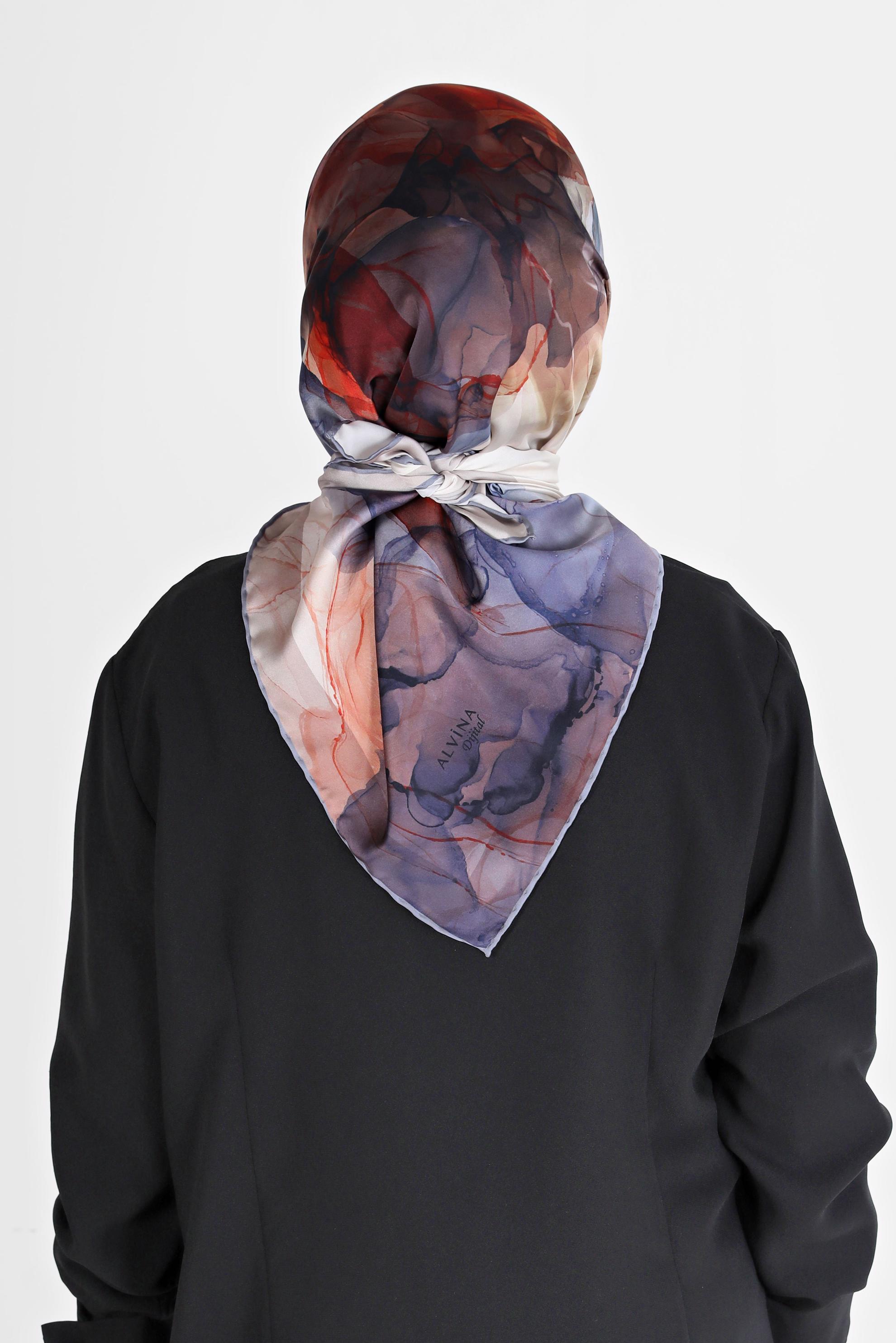 Tesettür giyim LACİVERT ALVİNA DİJİTAL SURA EŞARP 8098 