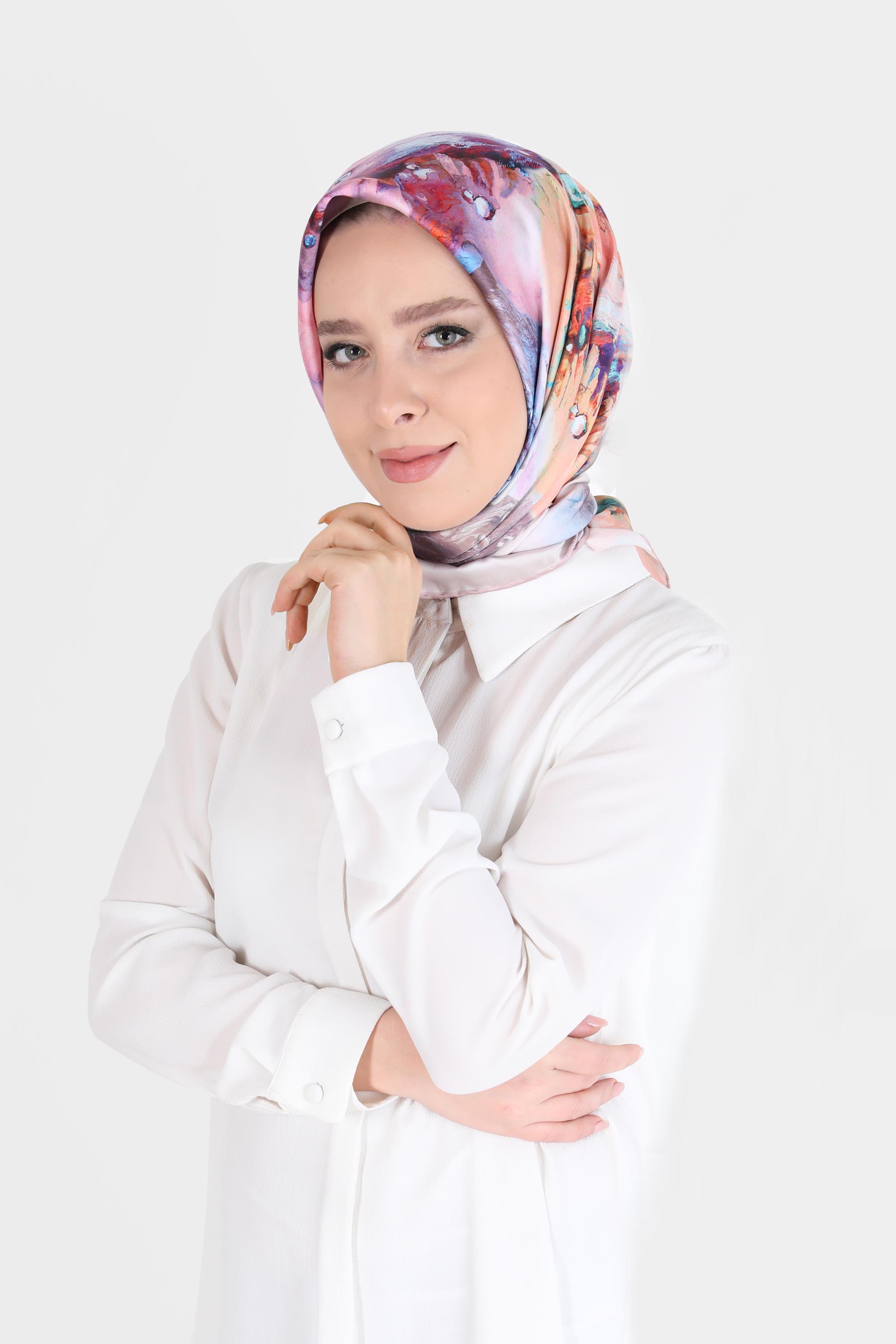 Tesettür giyim PEMBE ALVİNA DİJİTAL SURA EŞARP 8099 