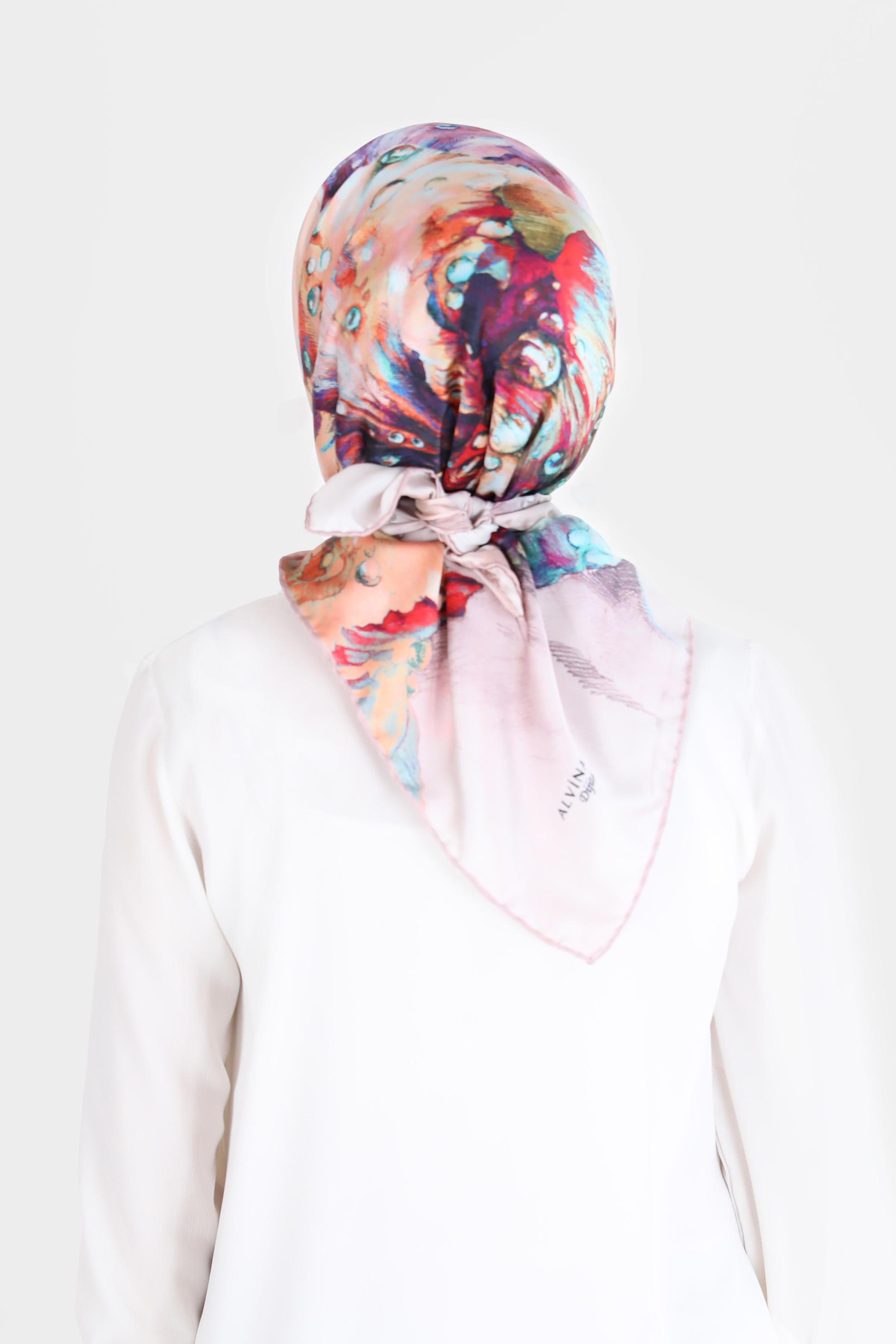 Tesettür giyim PEMBE ALVİNA DİJİTAL SURA EŞARP 8099 